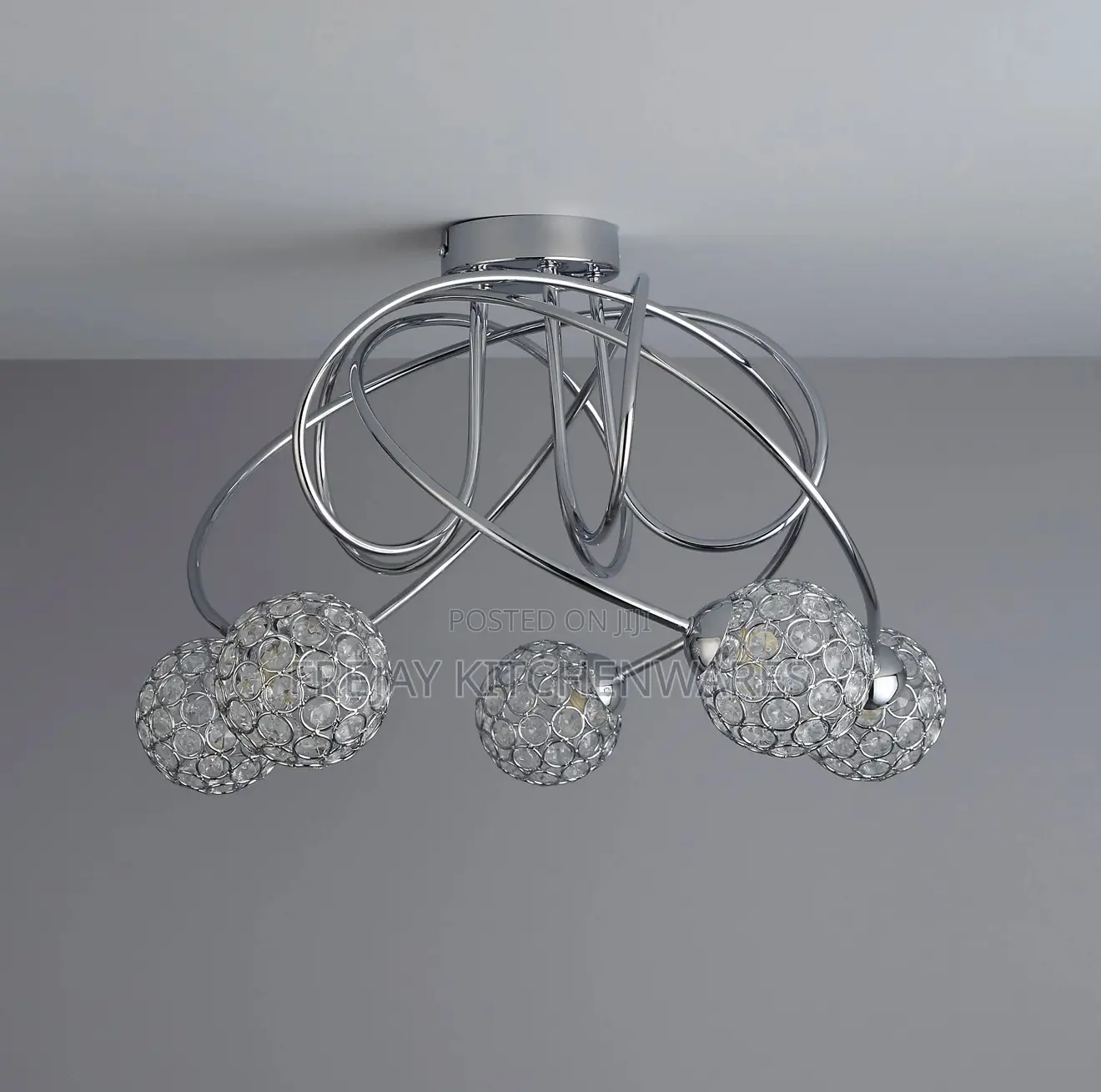 Colours Mantus Brushed Glass Metal Chrome Effect 5 Lamp Ceiling Light