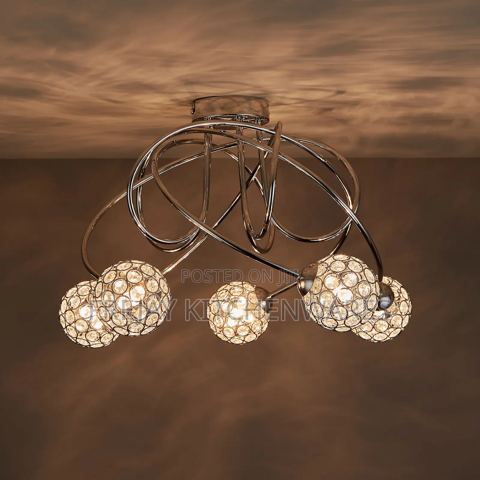 Colours Mantus Brushed Glass Metal Chrome Effect 5 Lamp Ceiling Light