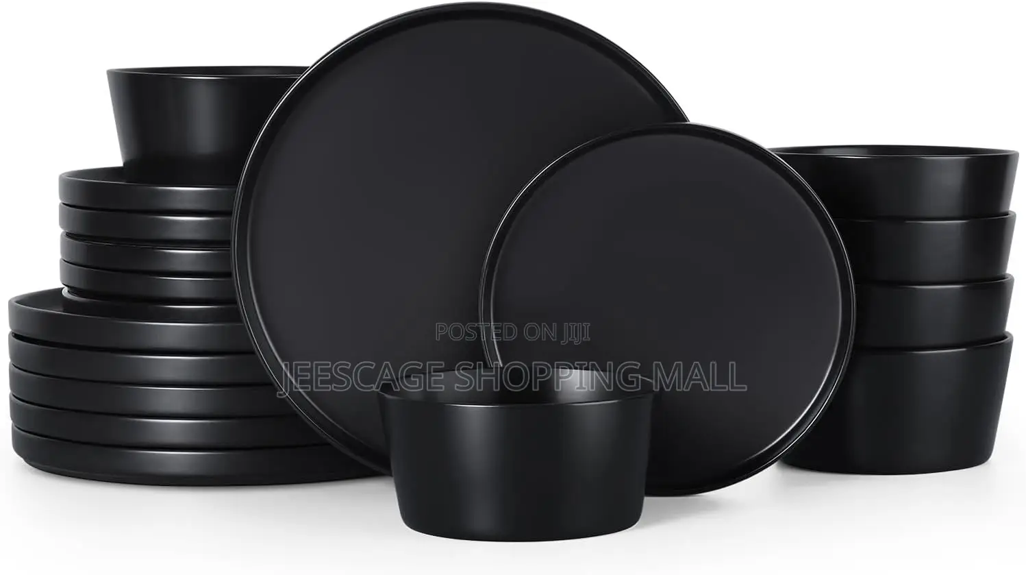 16-Piece Set of Black Stoneware Dinnerware