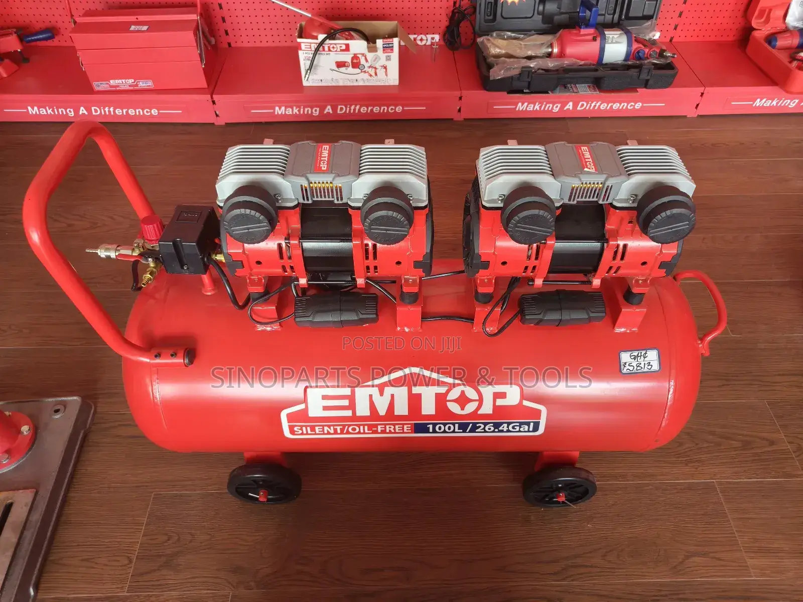 100l 3.2hp Air Compressor Double Motor Copper Wire Heavy Duty Emtop