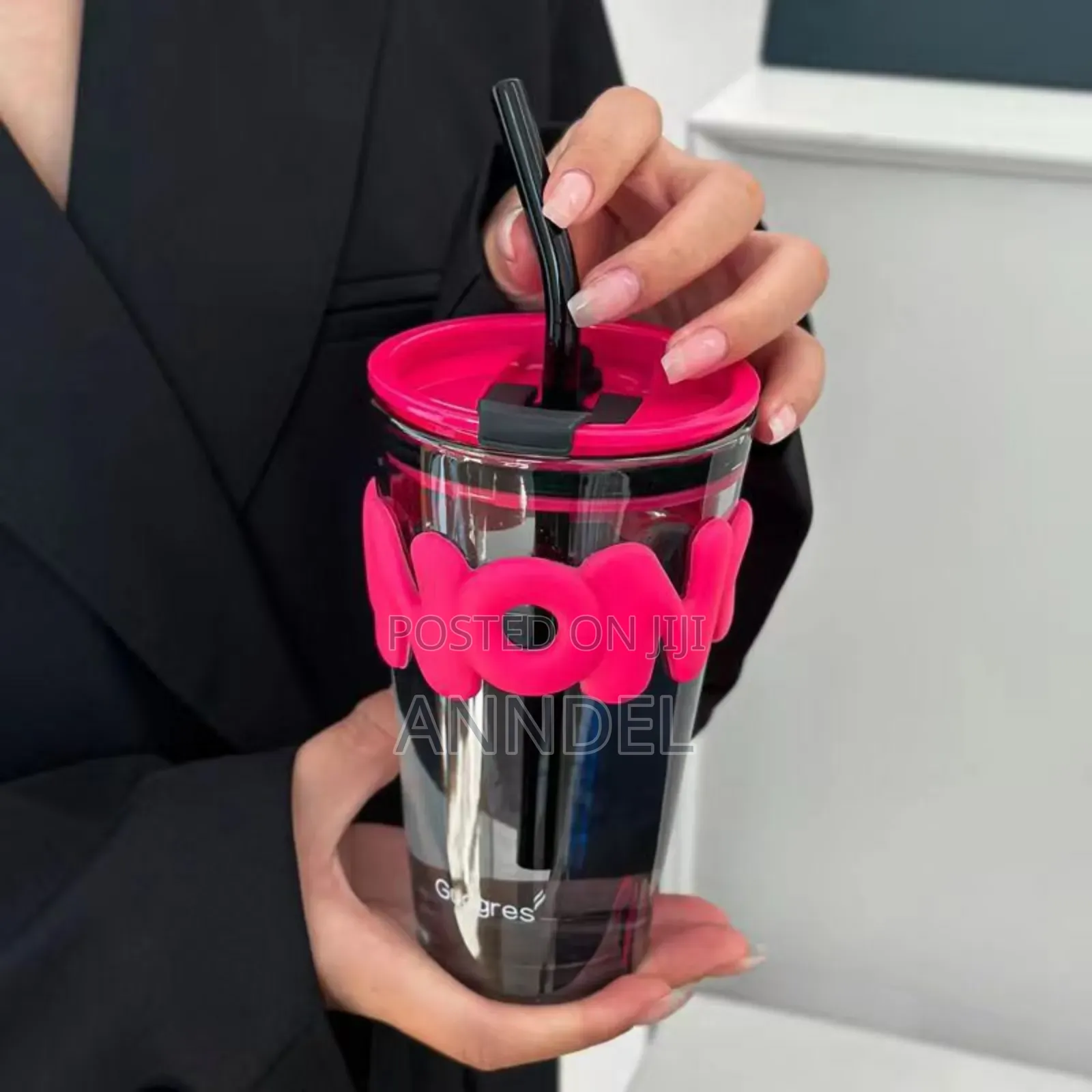450ml Glass Cup With Straw