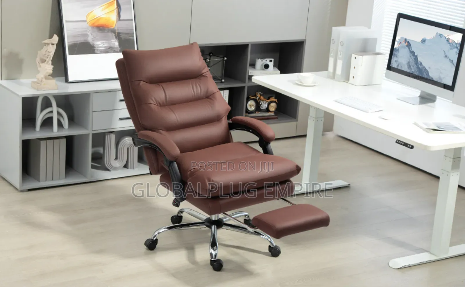 Genuine Leather Modern Executive Chair High-Back Support