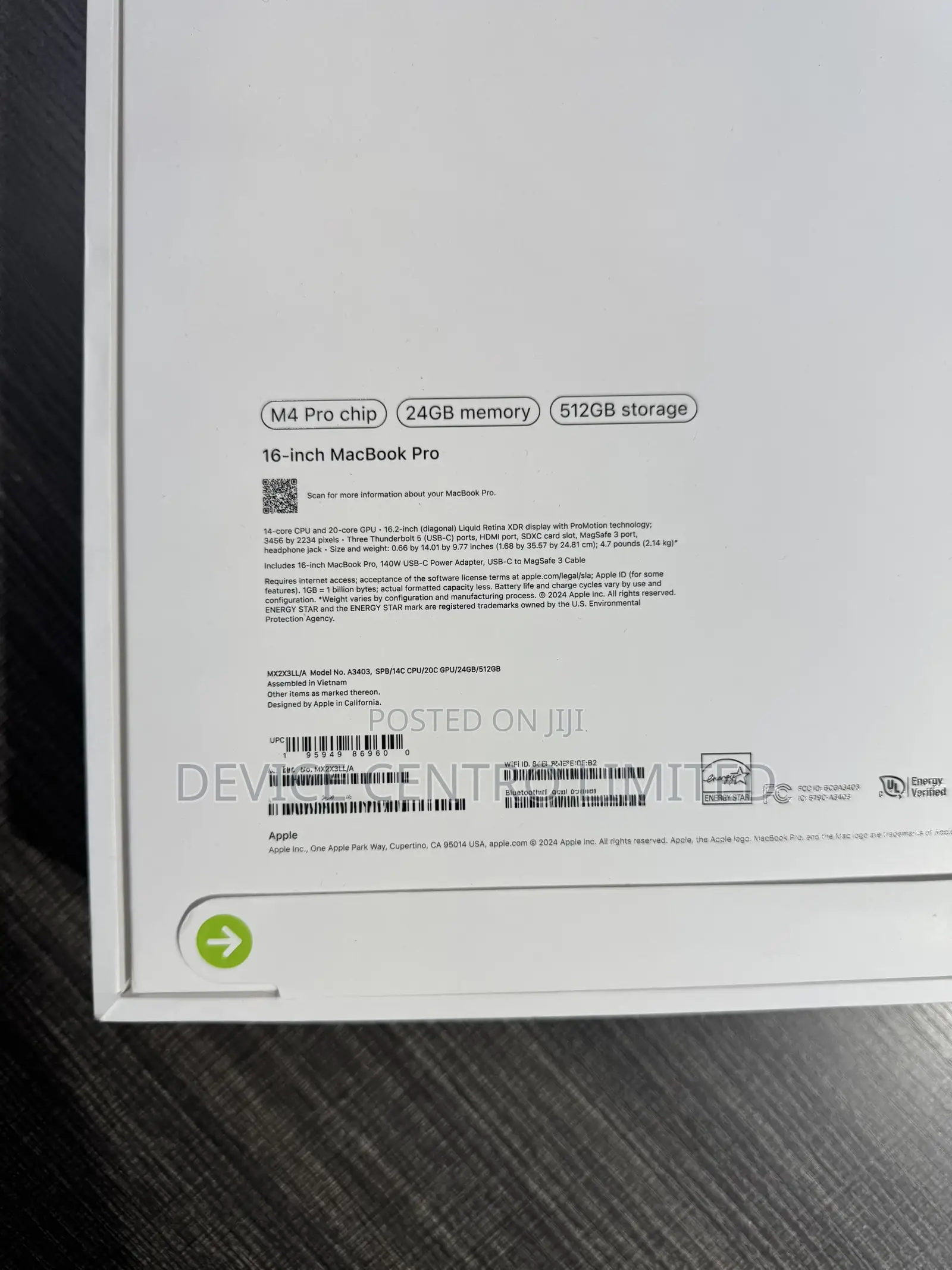 New Apple MacBook Pro 2024 M4 Pro 16-inch 24GB Apple M4 Pro SSD 512GB