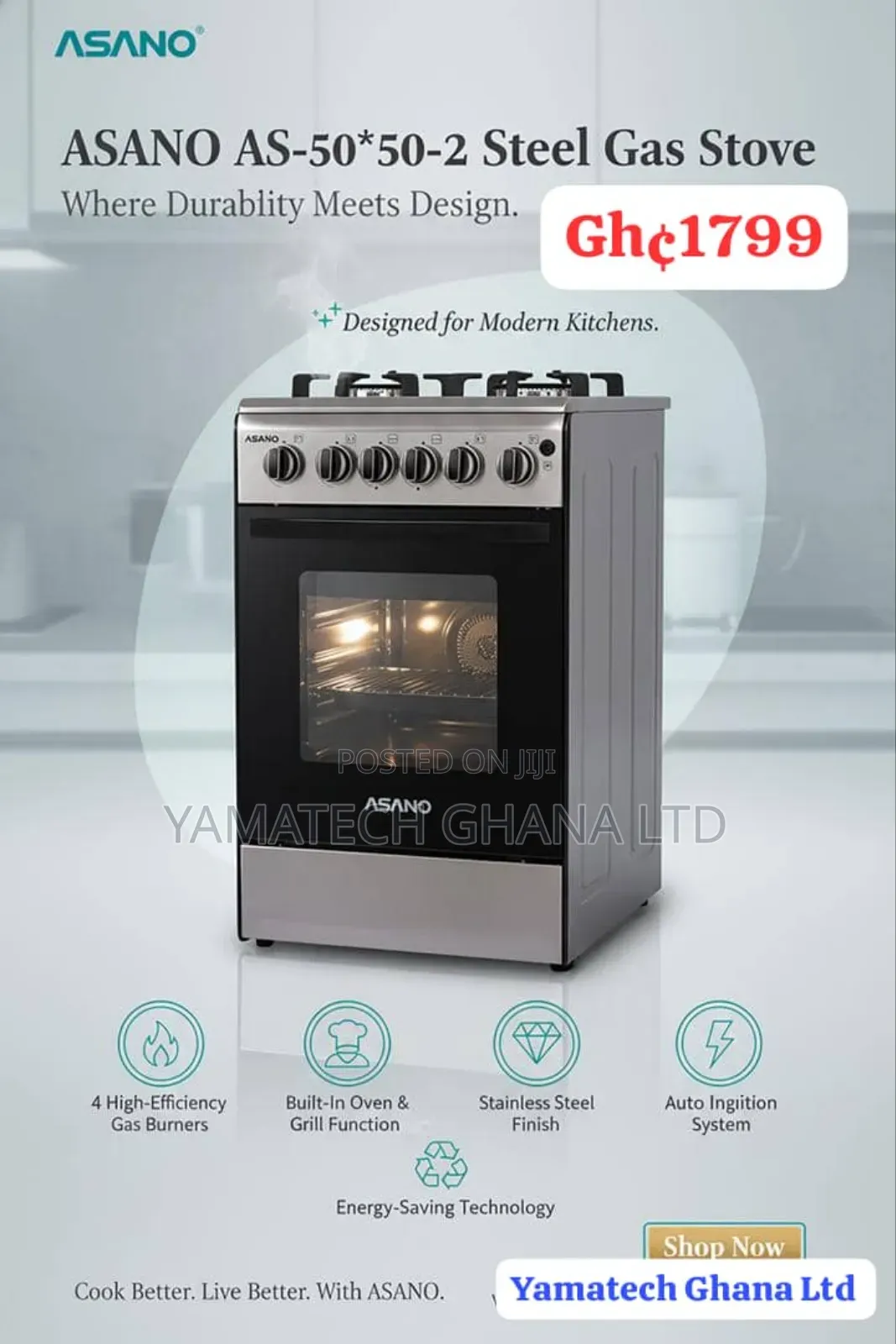 Quality Asano 50x50 Automatic Ignition Gas Stove With Oven And Grill