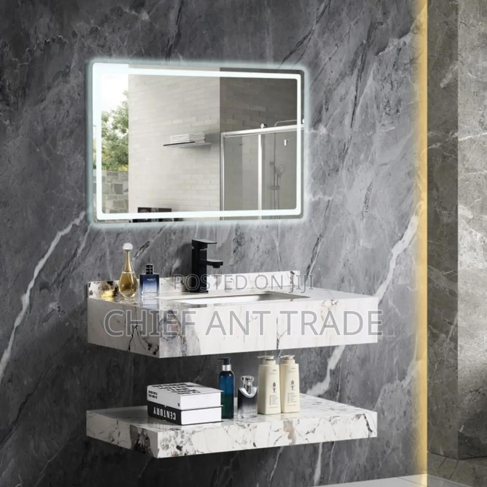 Marble Basin With Touchscreen Mirror. 60cm. Ydb-60