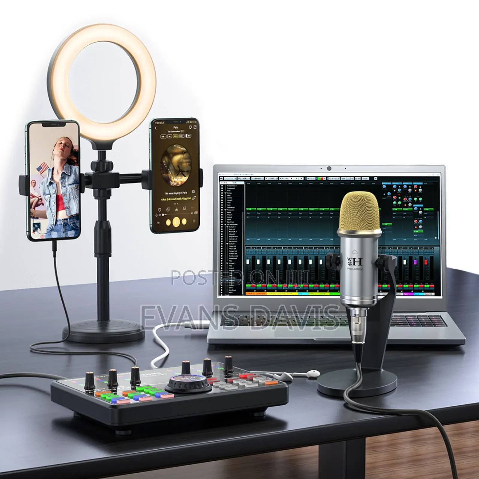 Bm800 Pro Microphone With Dj10 Sound Card and Ring Light