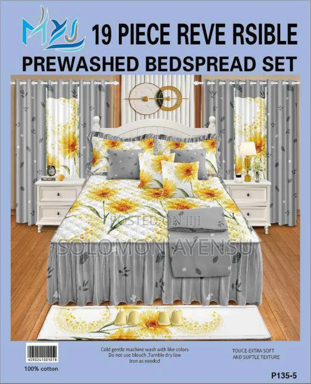 Quality MXS 19 Piece Reversible Prewashed Bedspread Set.: 100% Cotton.