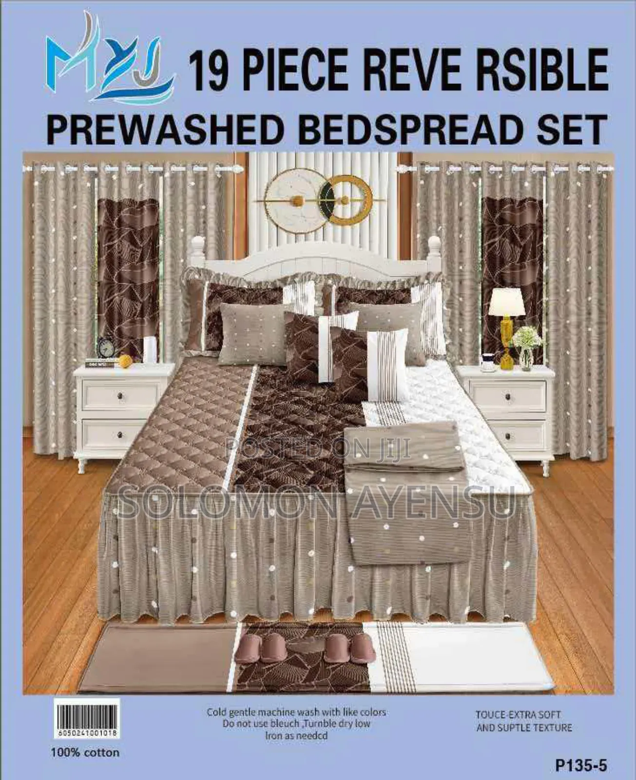 Quality MXS 19 Piece Reversible Prewashed Bedspread Set.: 100% Cotton.