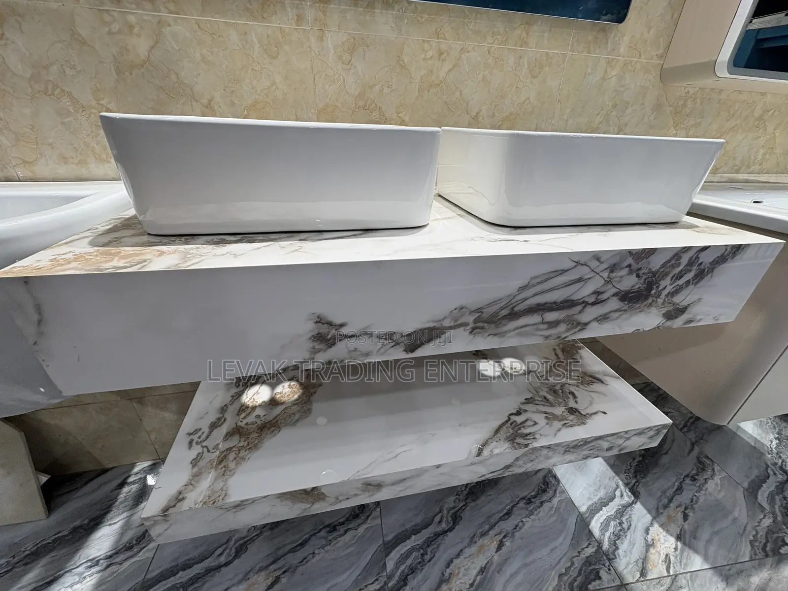 Double Bathroom Sink - Double Cabinet Basin