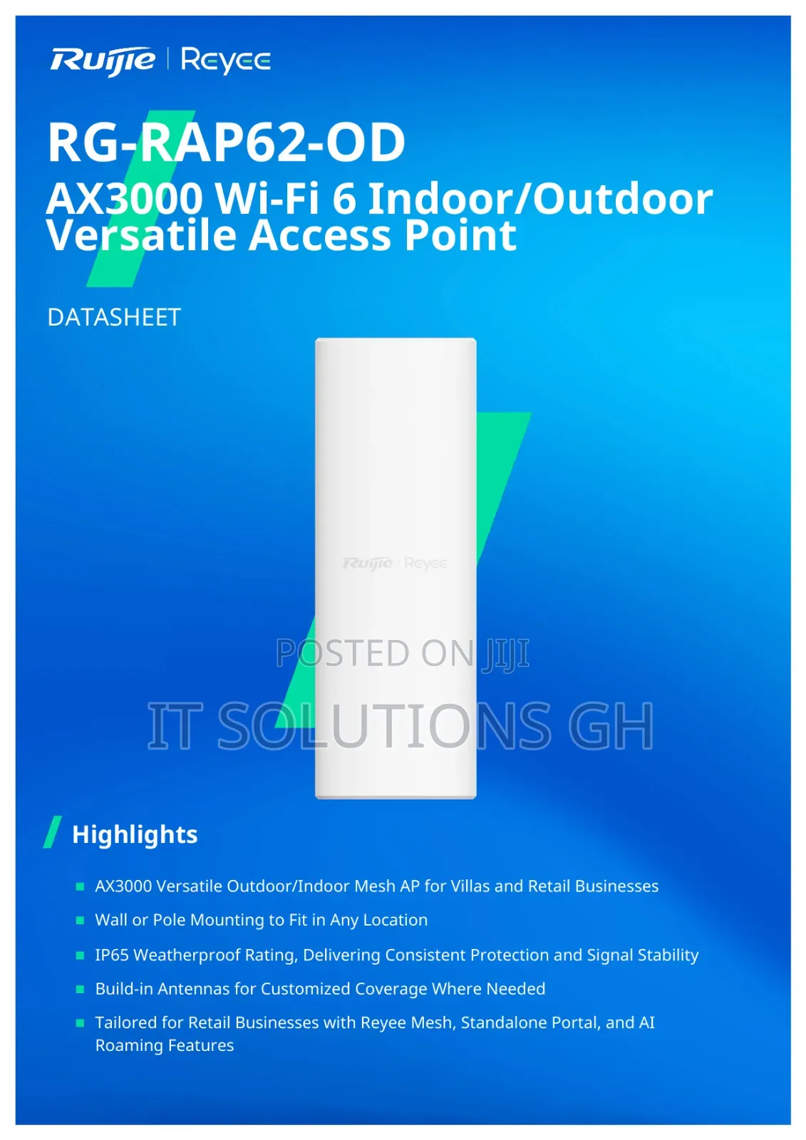 Rg-Rap62-Od, Ax3000 Wi-Fi 6 Indoor/Outdoor Versatile Access Point