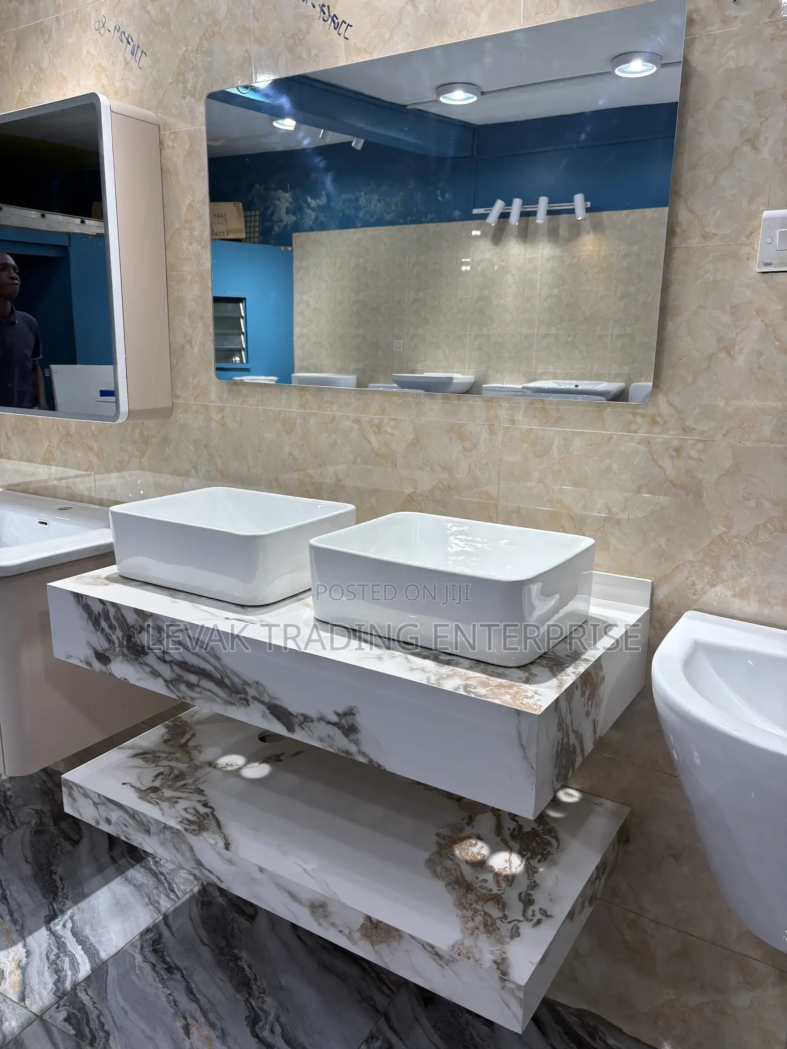 Double Bathroom Sink - Double Cabinet Basin