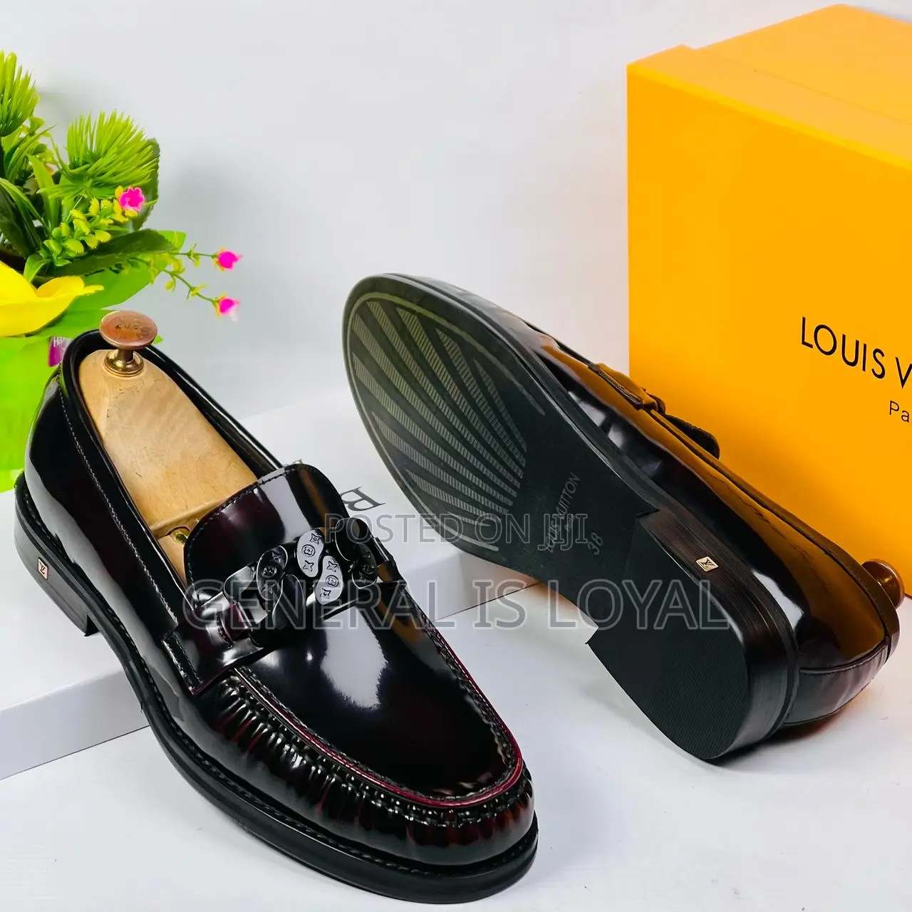 Louis Vuitton Dark Wine Solid Leather Men’S Loafers