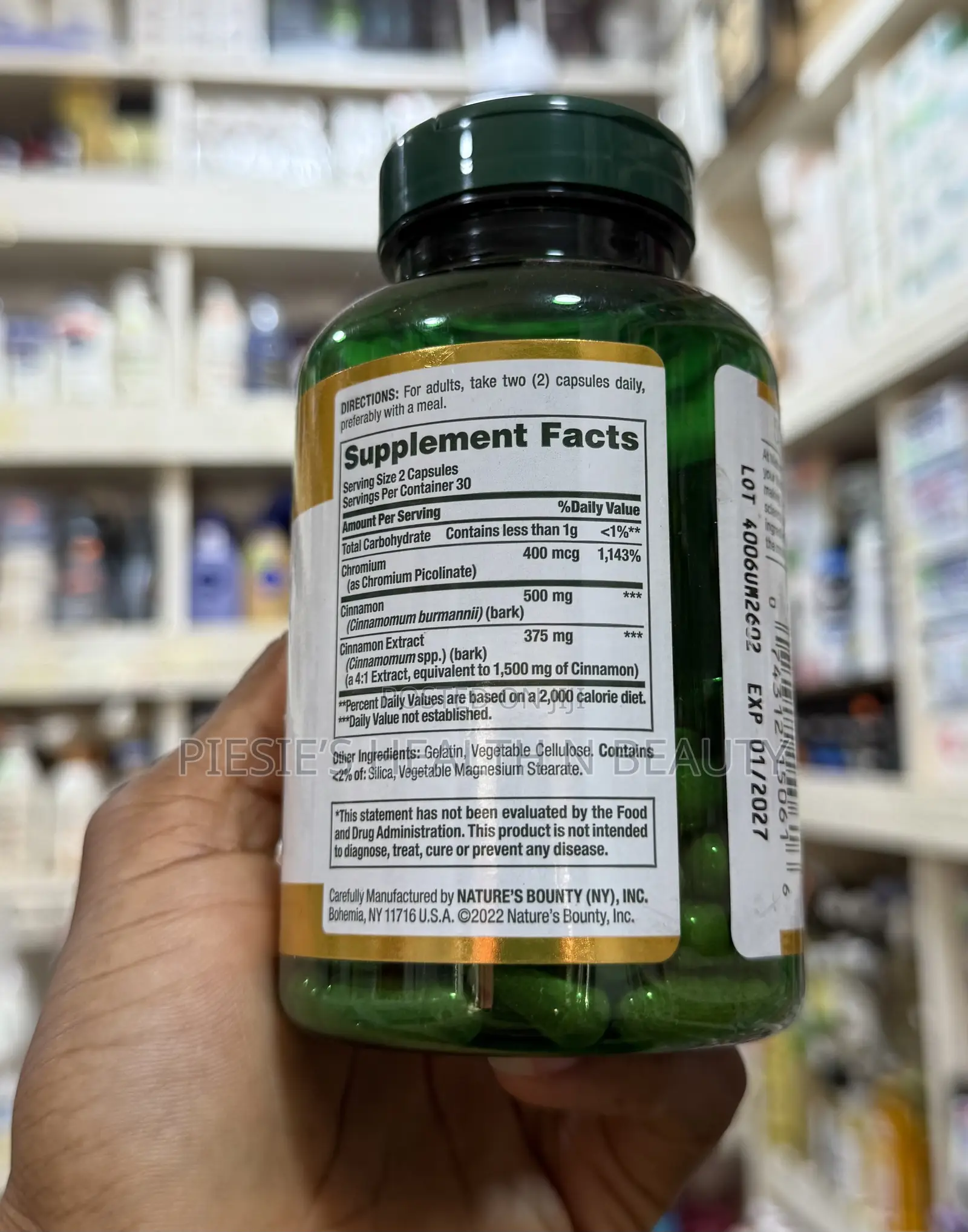 Nature's Bounty Cinnamon 2,000mg Plus Chromium, Sugar Support, 60 Caps