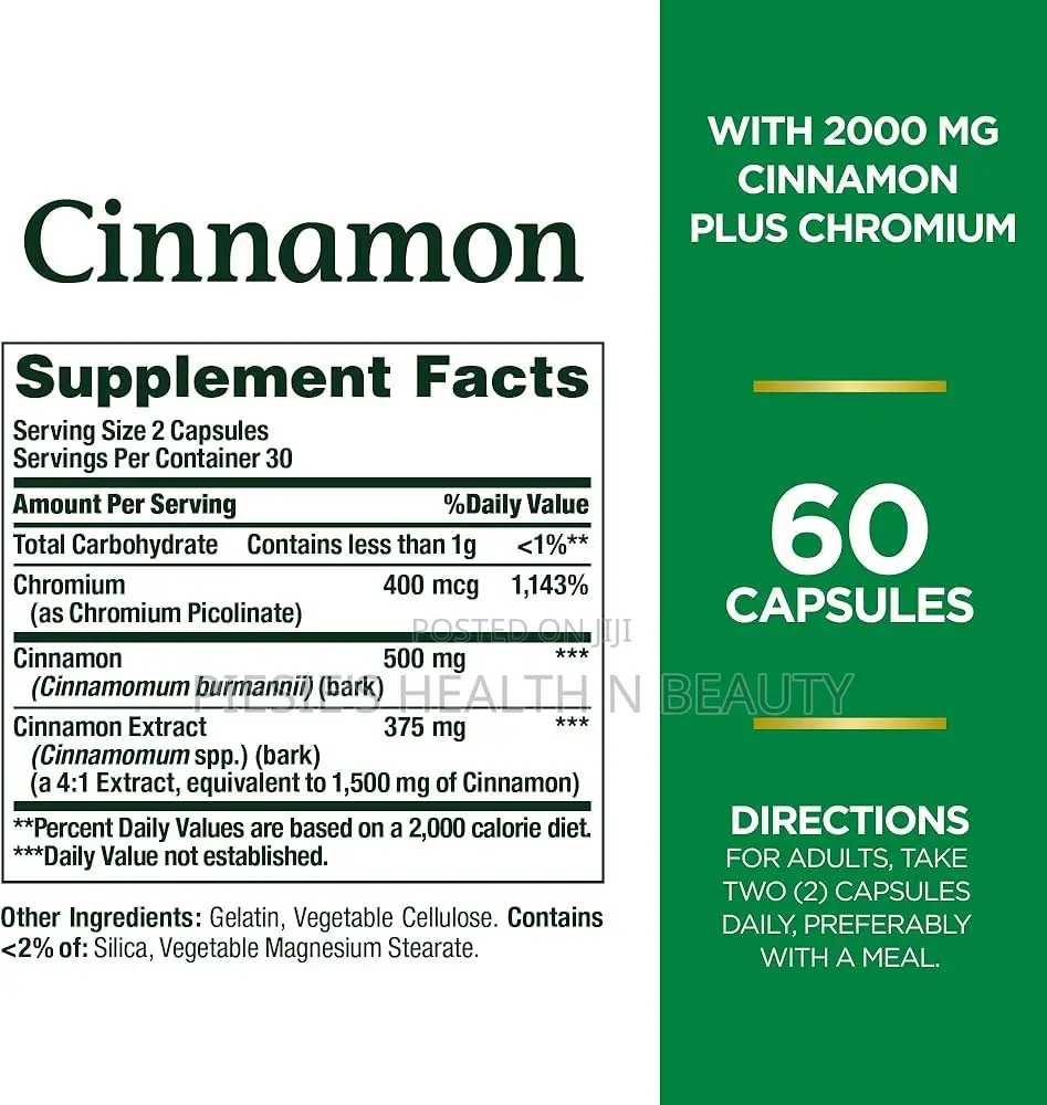 Nature's Bounty Cinnamon 2,000mg Plus Chromium, Sugar Support, 60 Caps