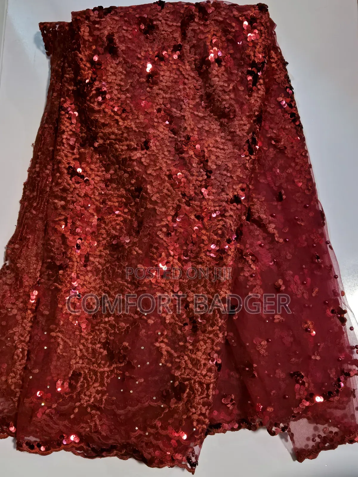 Elegant Sequin Wine Lace With Beads and Stones