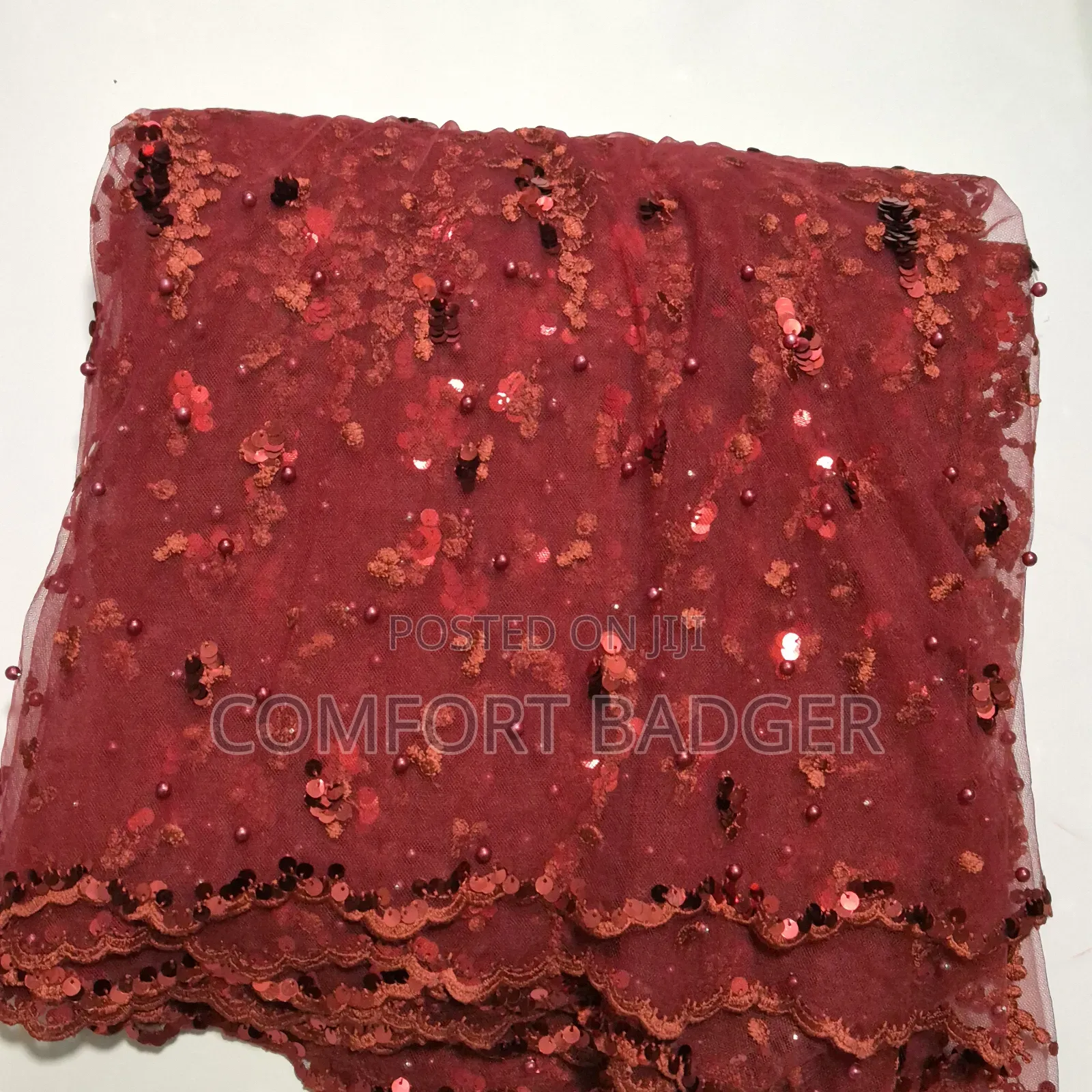 Elegant Sequin Wine Lace With Beads and Stones