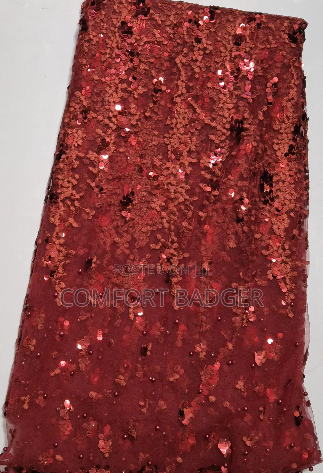 Elegant Sequin Wine Lace With Beads and Stones