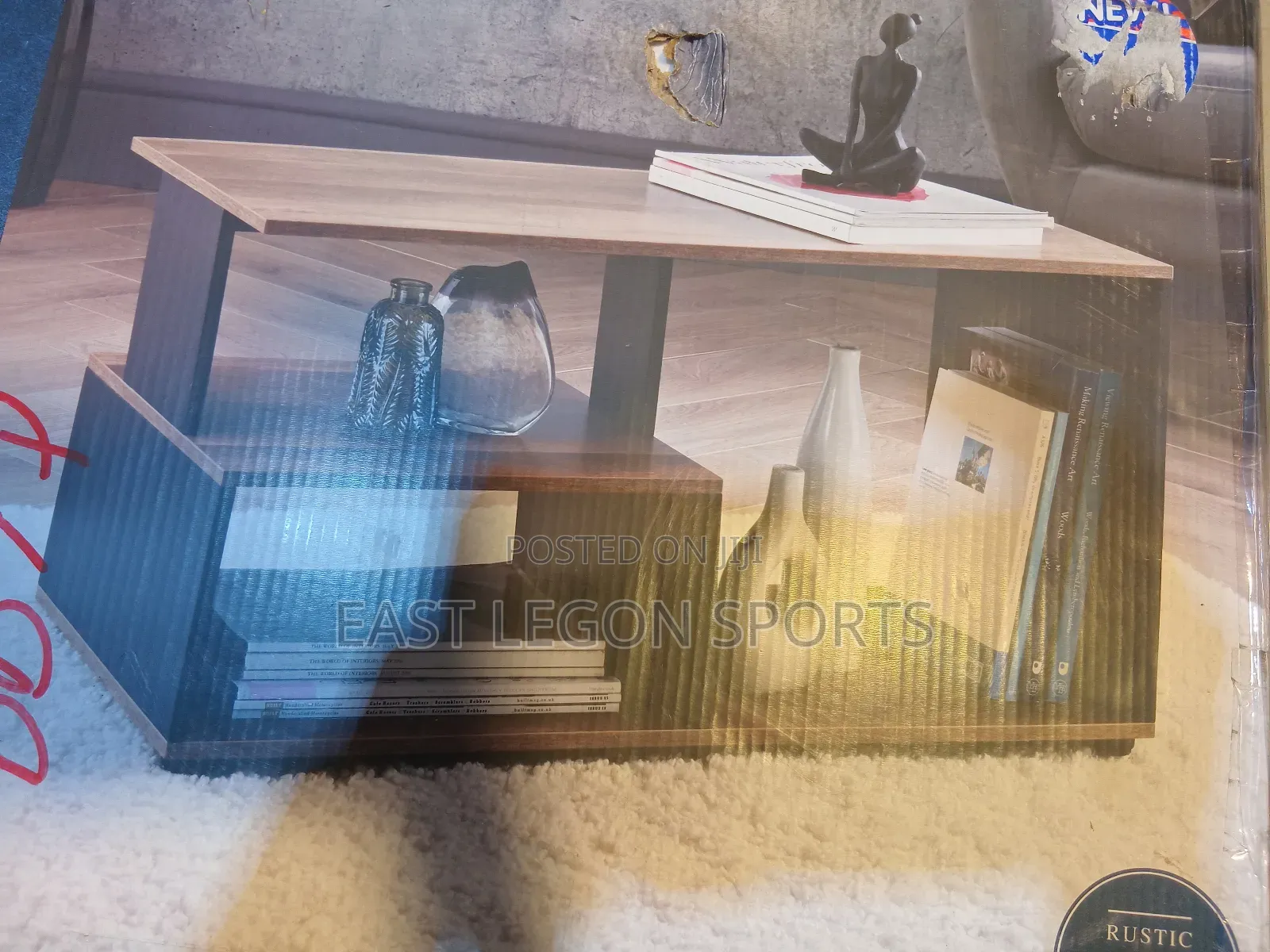 Coberg Coffee Table Black Wooden Frame With Rustic Wood Finish