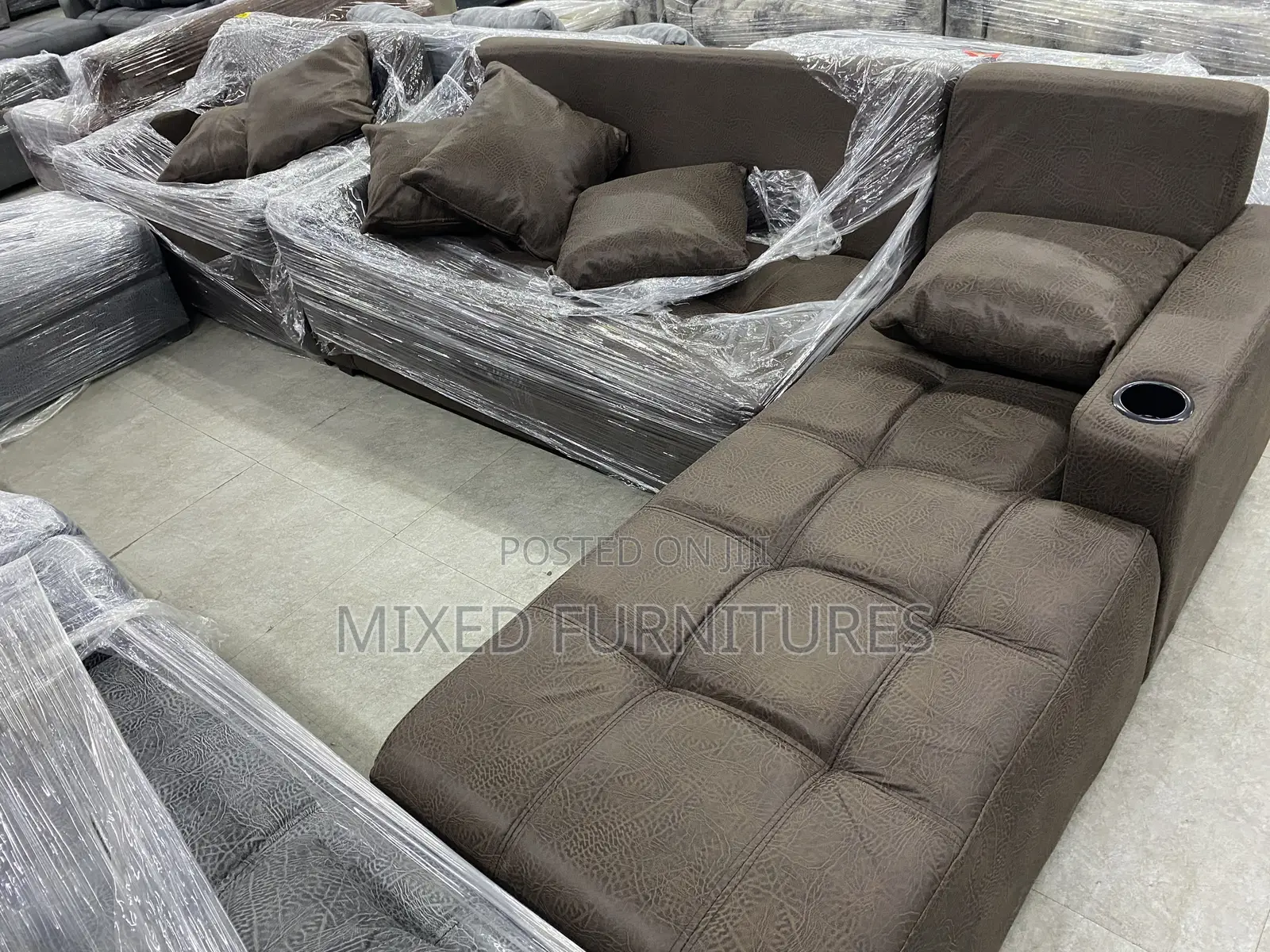 Turkish Sofa L Shape Plus 2 in 1 Leather and Cotton