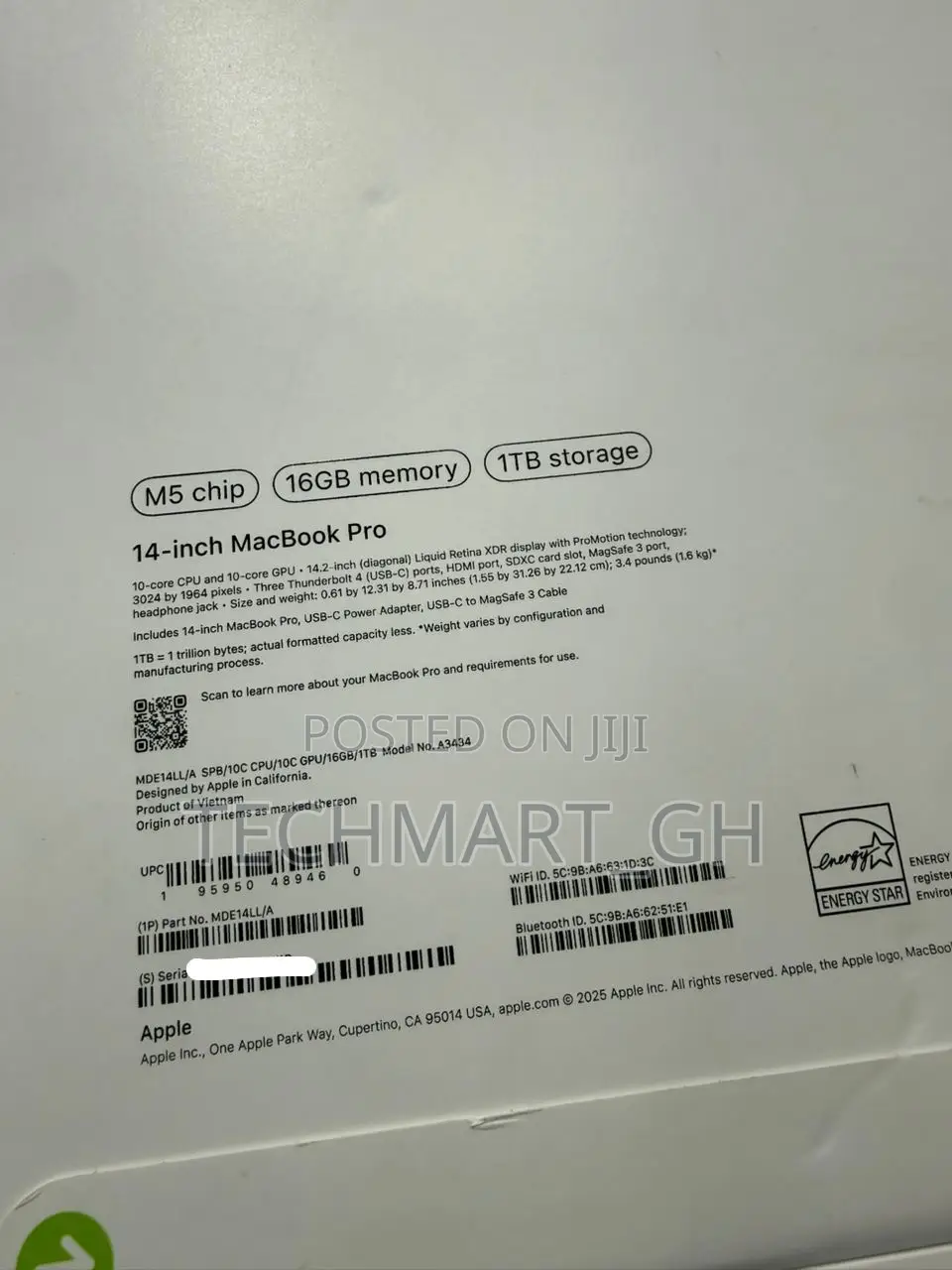 New Laptop Apple Macbook Pro 2025 M5 14-inch 16GB SSD 1T