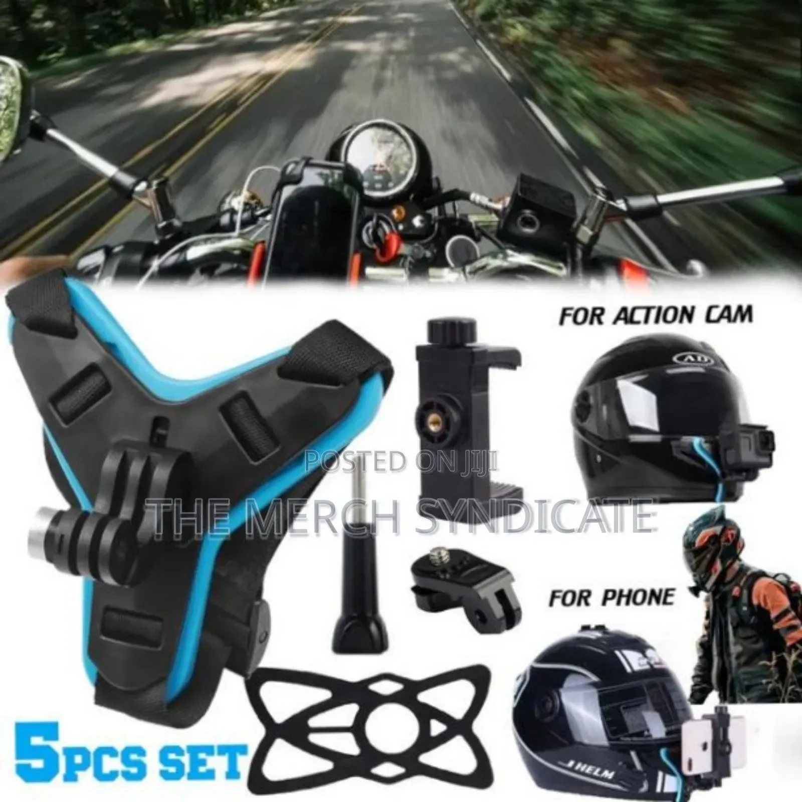 5in1 Motovlog Pov Motorcycle Helmet Chin Camera Phone Strap Mount