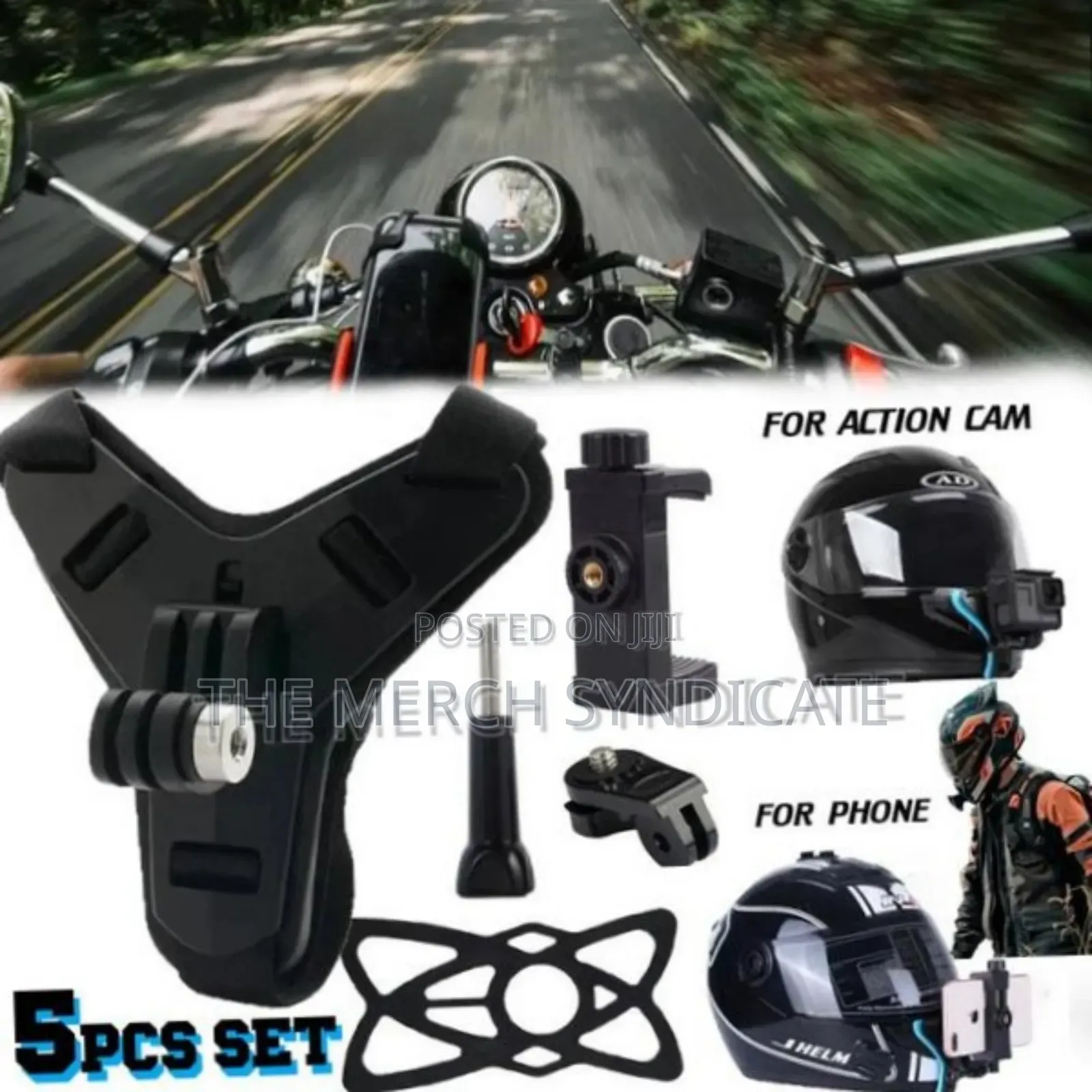 5in1 Motovlog Pov Motorcycle Helmet Chin Camera Phone Strap Mount