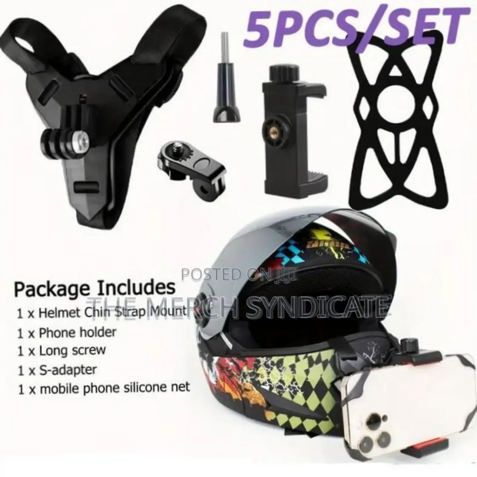 5in1 Motovlog Pov Motorcycle Helmet Chin Camera Phone Strap Mount