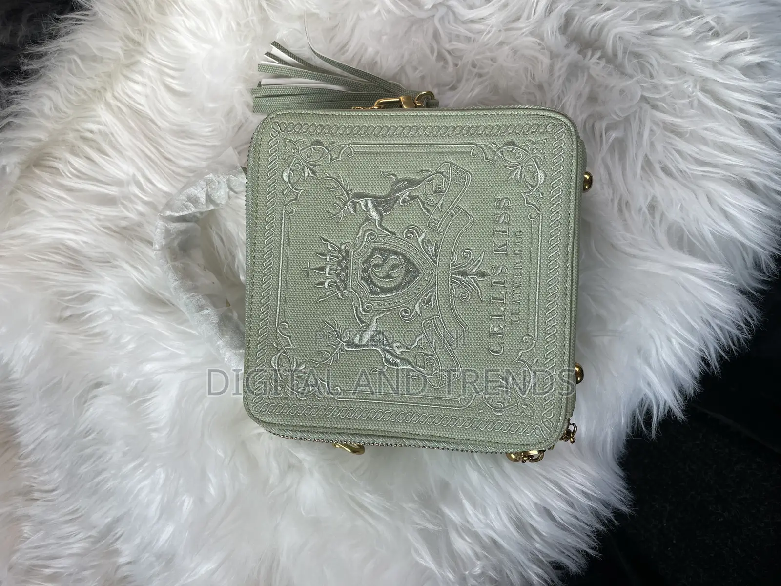 Sage Green Leather Box -Shaped Crossbody Bag.