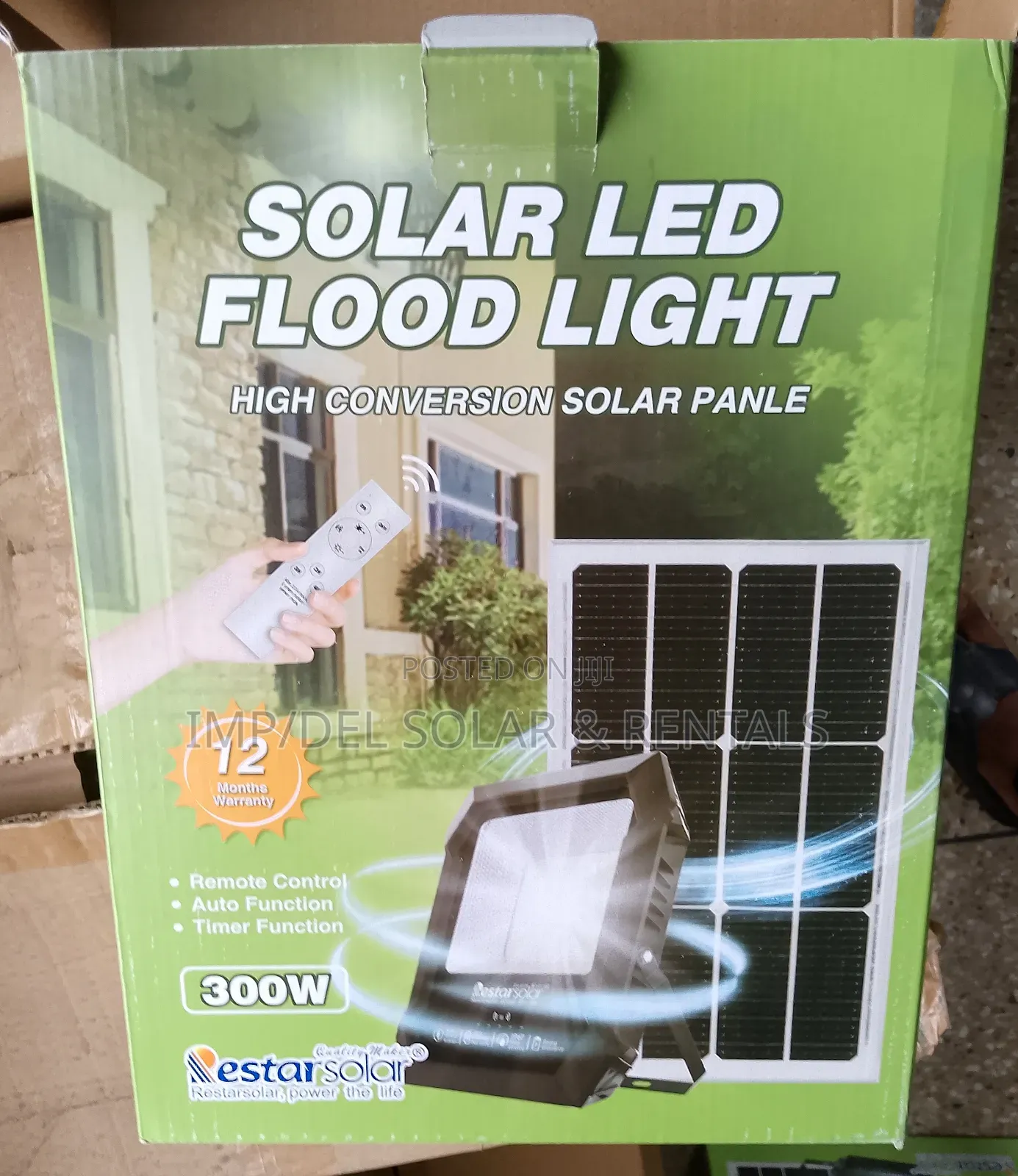 300w Solar Led Floodlight With Panel, Remote Control, Timer Functions