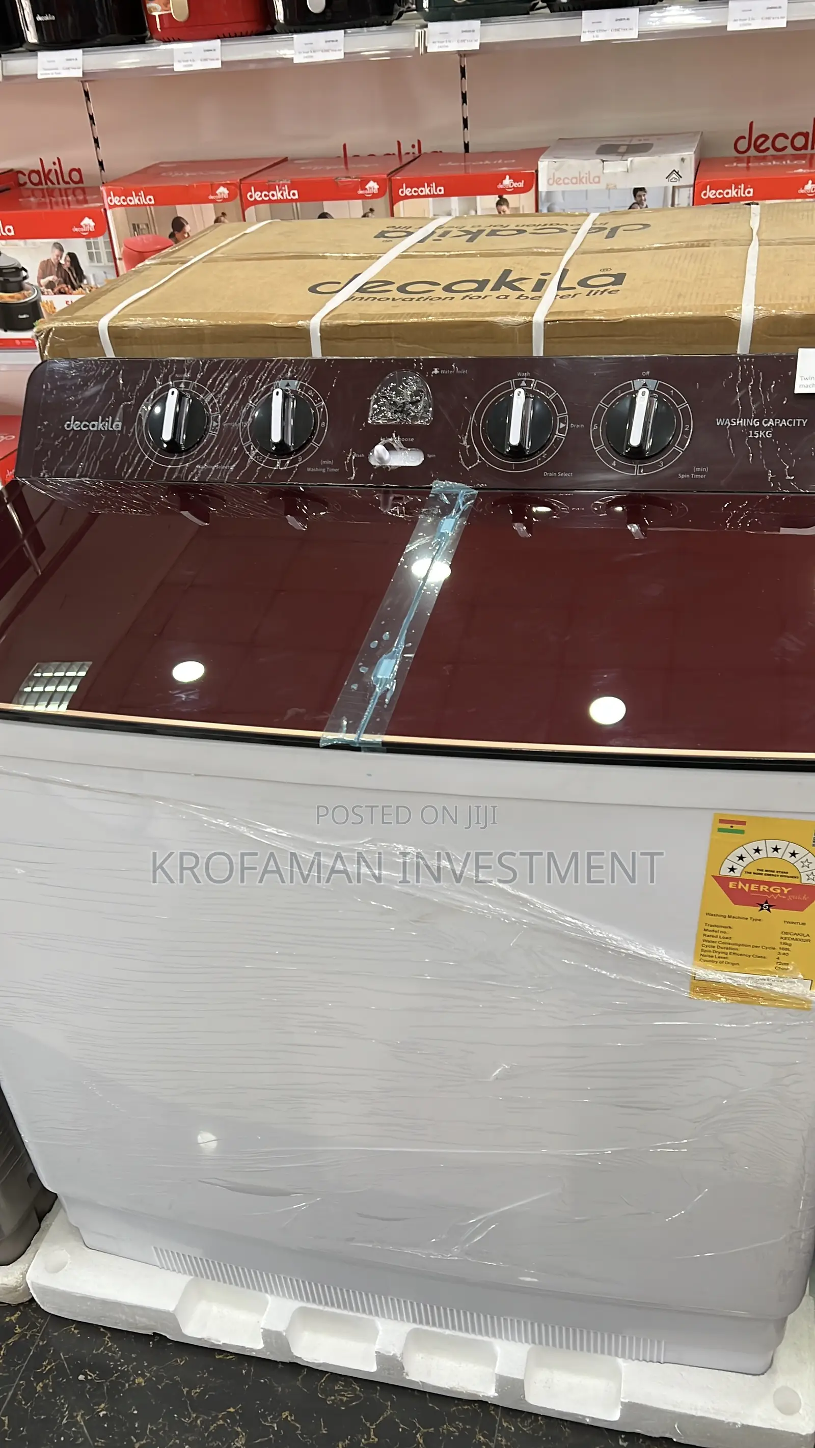 Decakila Kedm002r 15kg Twin Tub Semi-Automatic Washing Machi