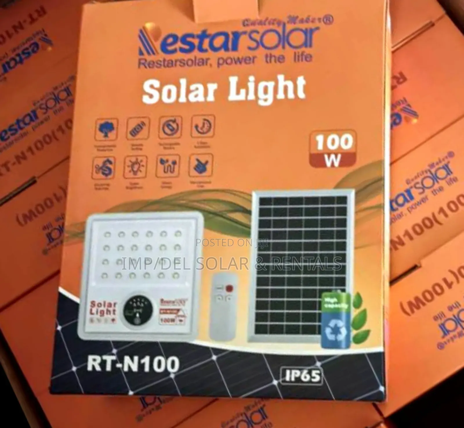 Solar Lights 100w Plus Panel, Inbuilt Battery, Remote Controller Etc