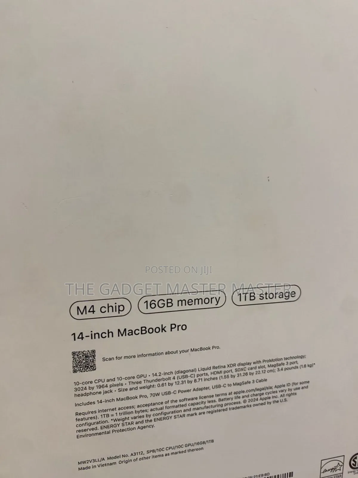 New Laptop Apple MacBook Pro 2024 M4 14-Inch 16GB Apple M4 SSD 1T