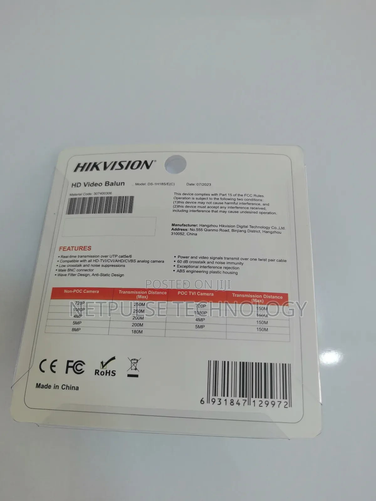 Hikvision Video Balun - Ds-1h18s/E(c)