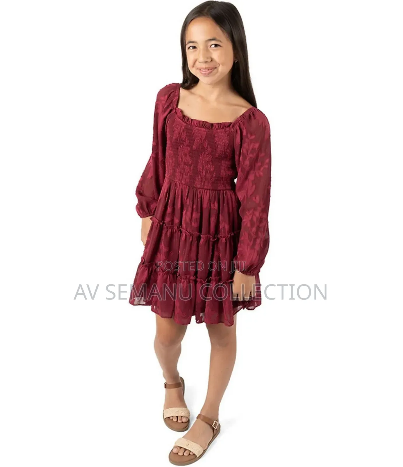 Rare Editions Big Girls Smocked Burnout Chiffon Long Sleeve Dress