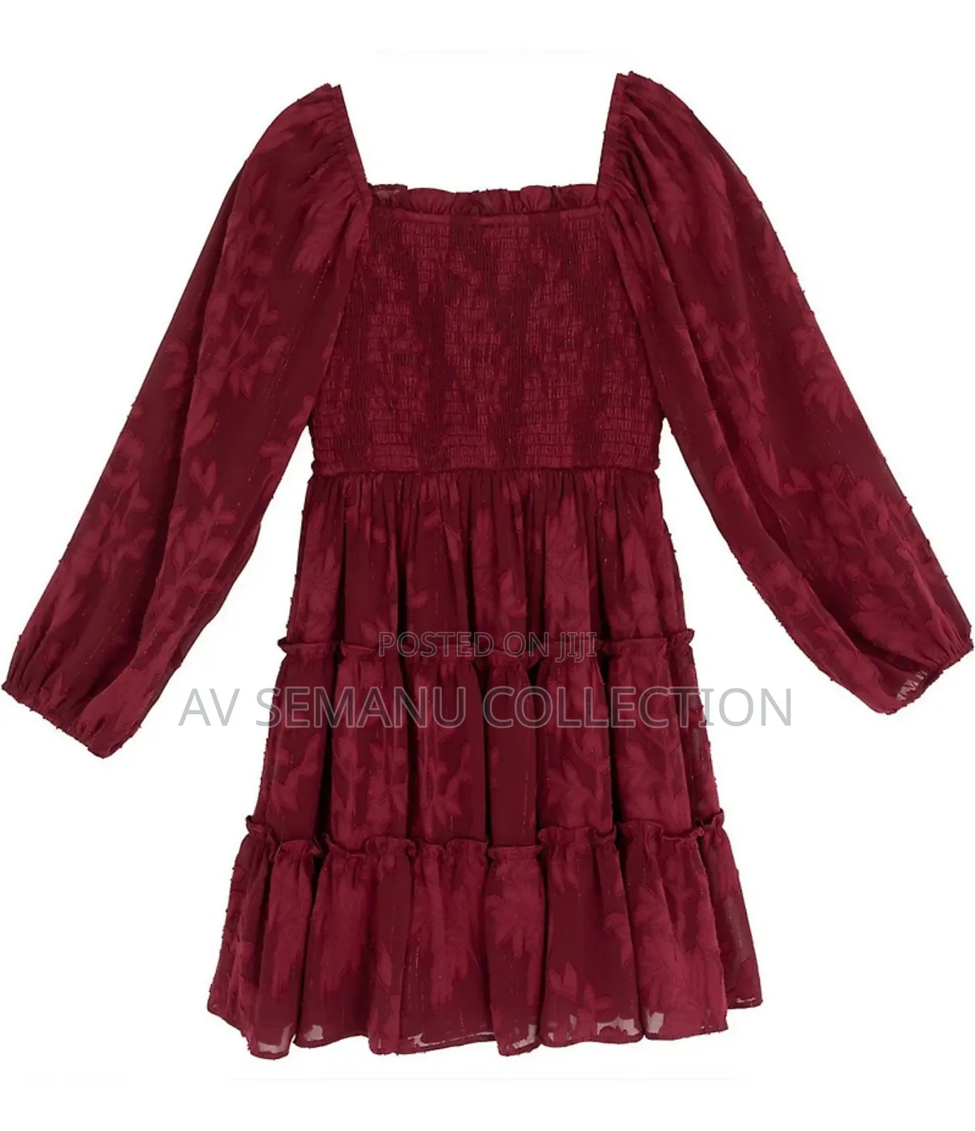 Rare Editions Big Girls Smocked Burnout Chiffon Long Sleeve Dress