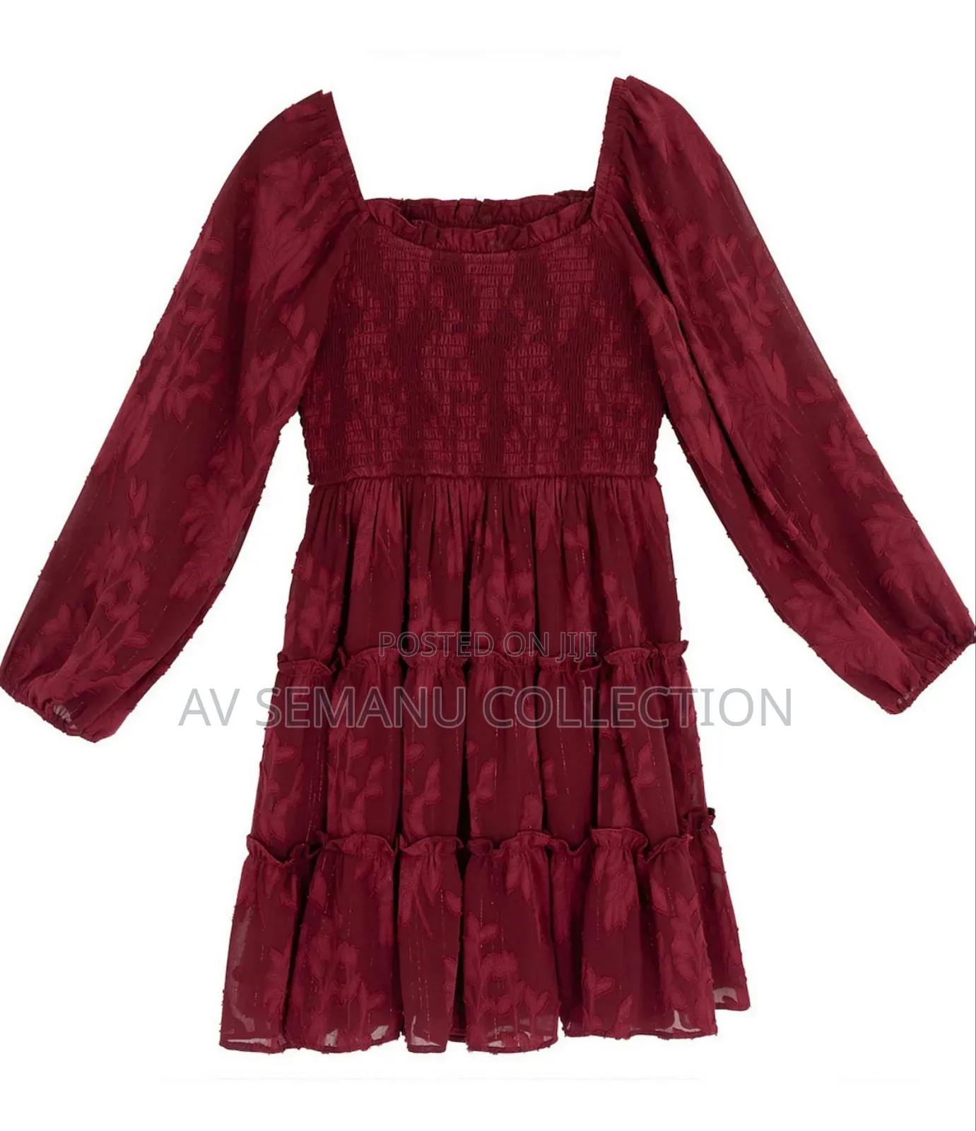 Rare Editions Big Girls Smocked Burnout Chiffon Long Sleeve Dress