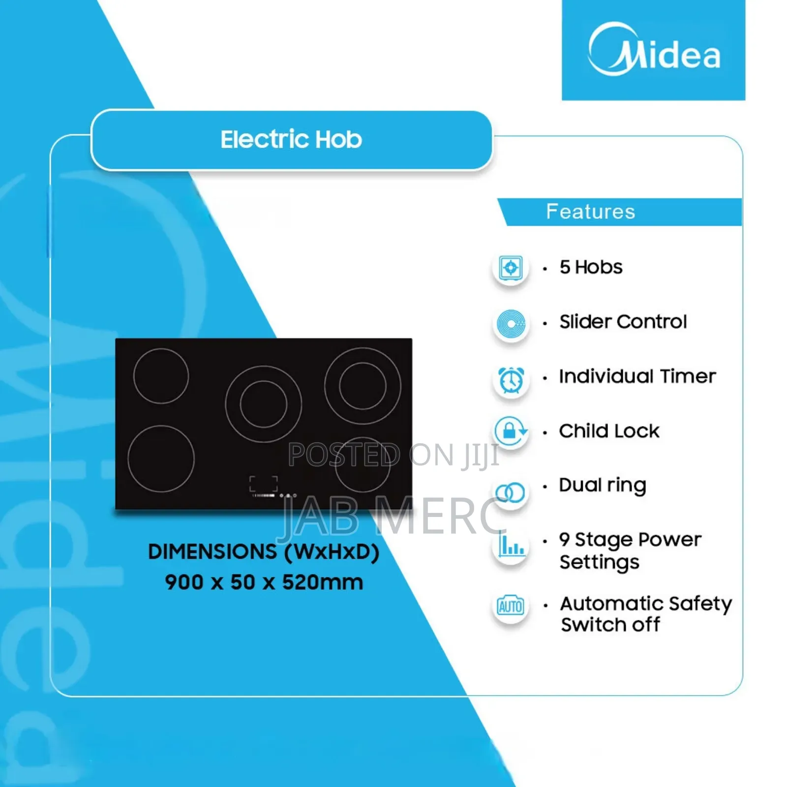 Discount Midea 5 Burner Electric Hob Vero-Ceramic Black Glass Top