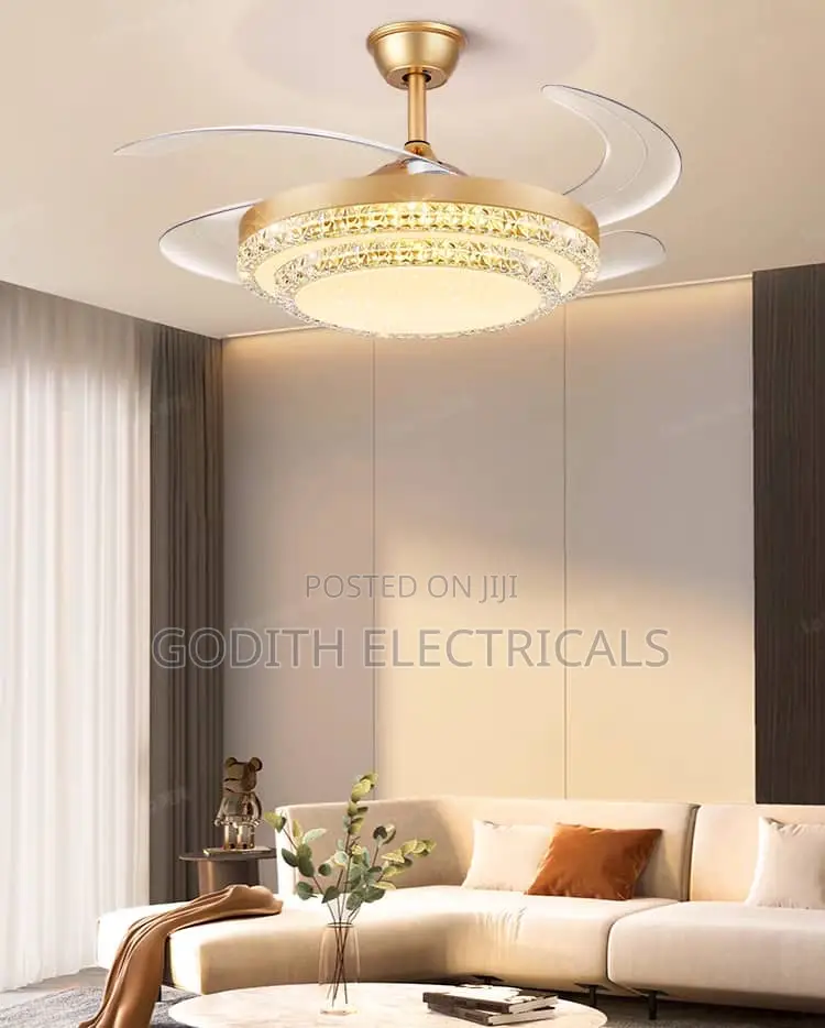Double Crystal Ceiling Fan With 3 Colors N Bluetooth