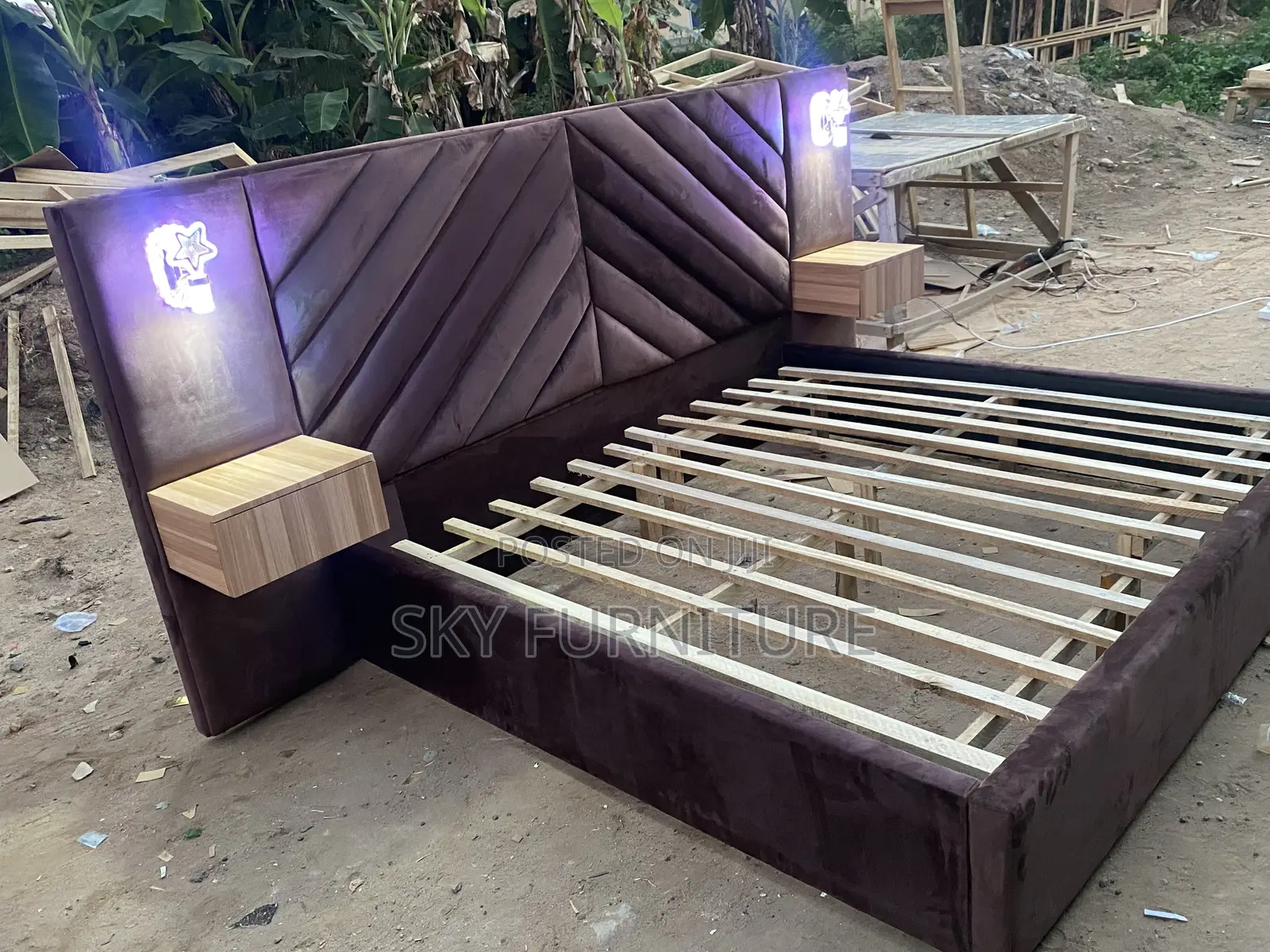 Over Sized King Size Bed Frame With Light and Side Drawers