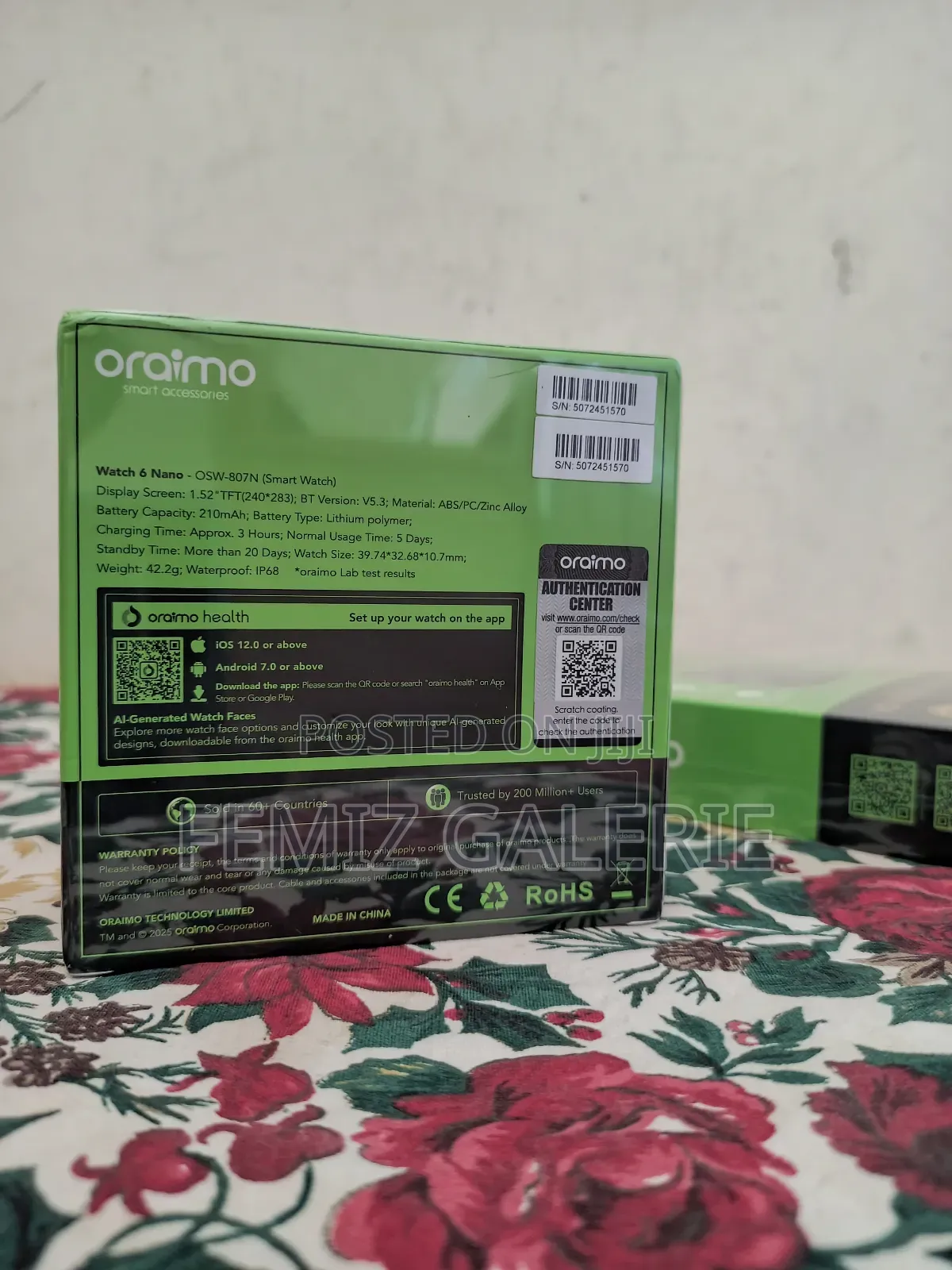 Oraimo Watch 6 Nano 1.52" TFT Full Touch Smart Watch