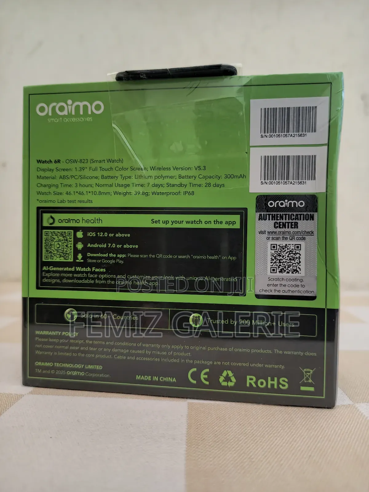 Oraimo Watch 6r 1.39'' Anti-Scratch Ip68 Smart Watch