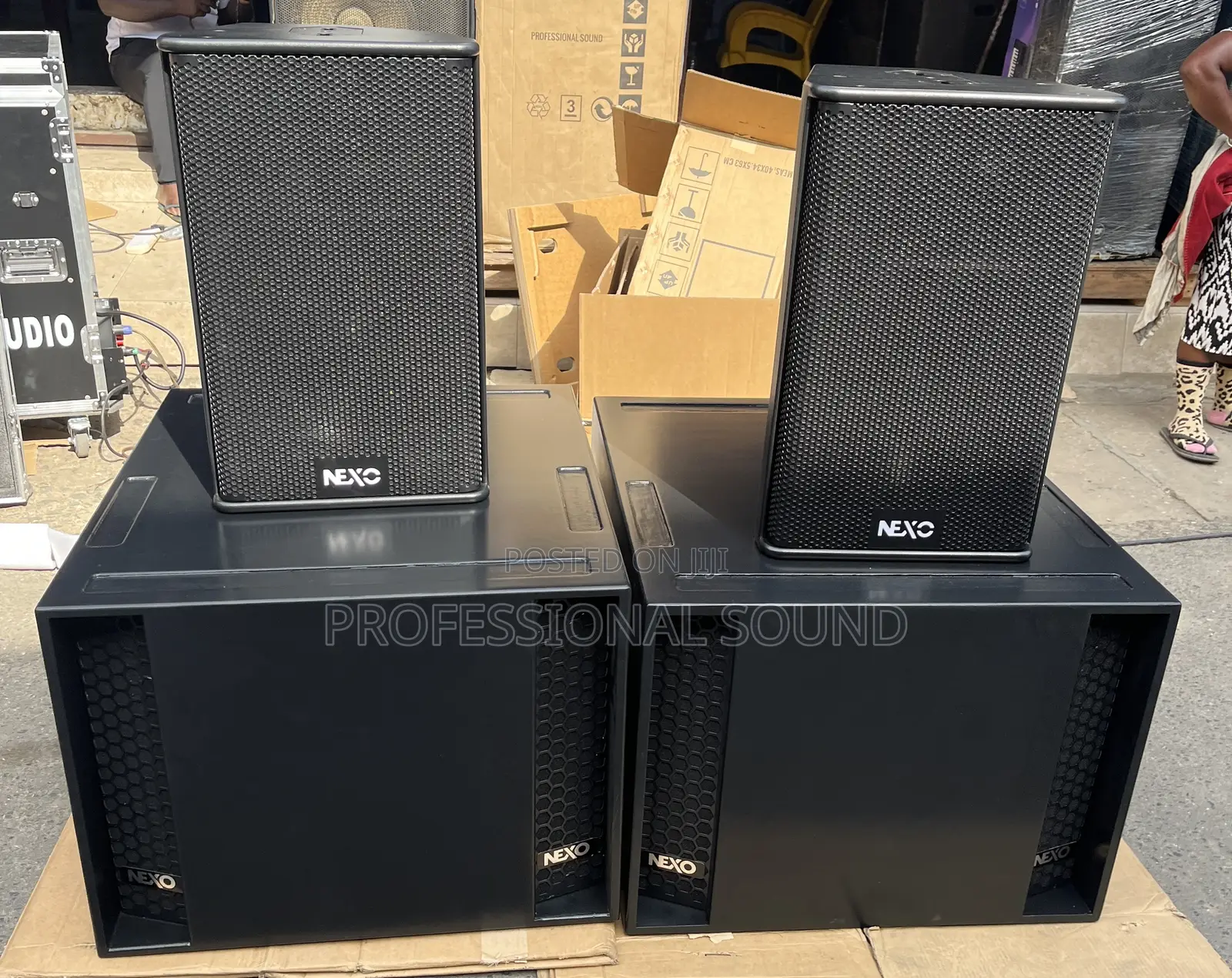 Two 12” Nexo Speakers and Two 18” Nexo Subwoofers.