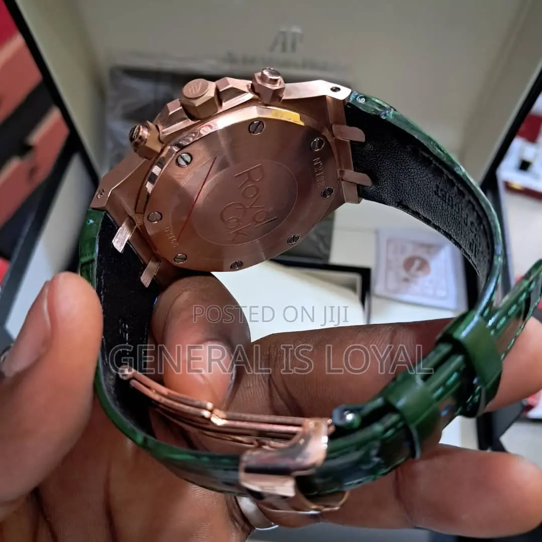 Audemars Piguet Royal Oak Chrono Rose Gold Green Dial Leather Watch