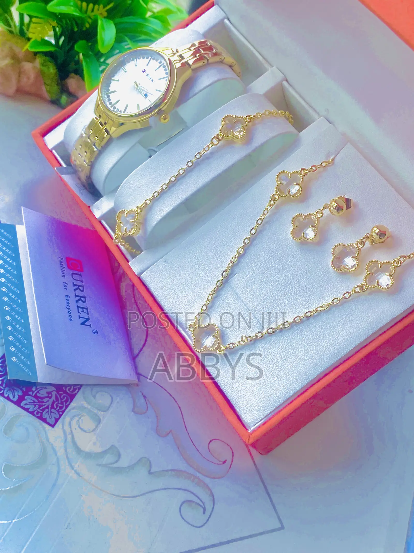 Best Gift Set Quality 5 in 1 Curren Clover Jewelry Set