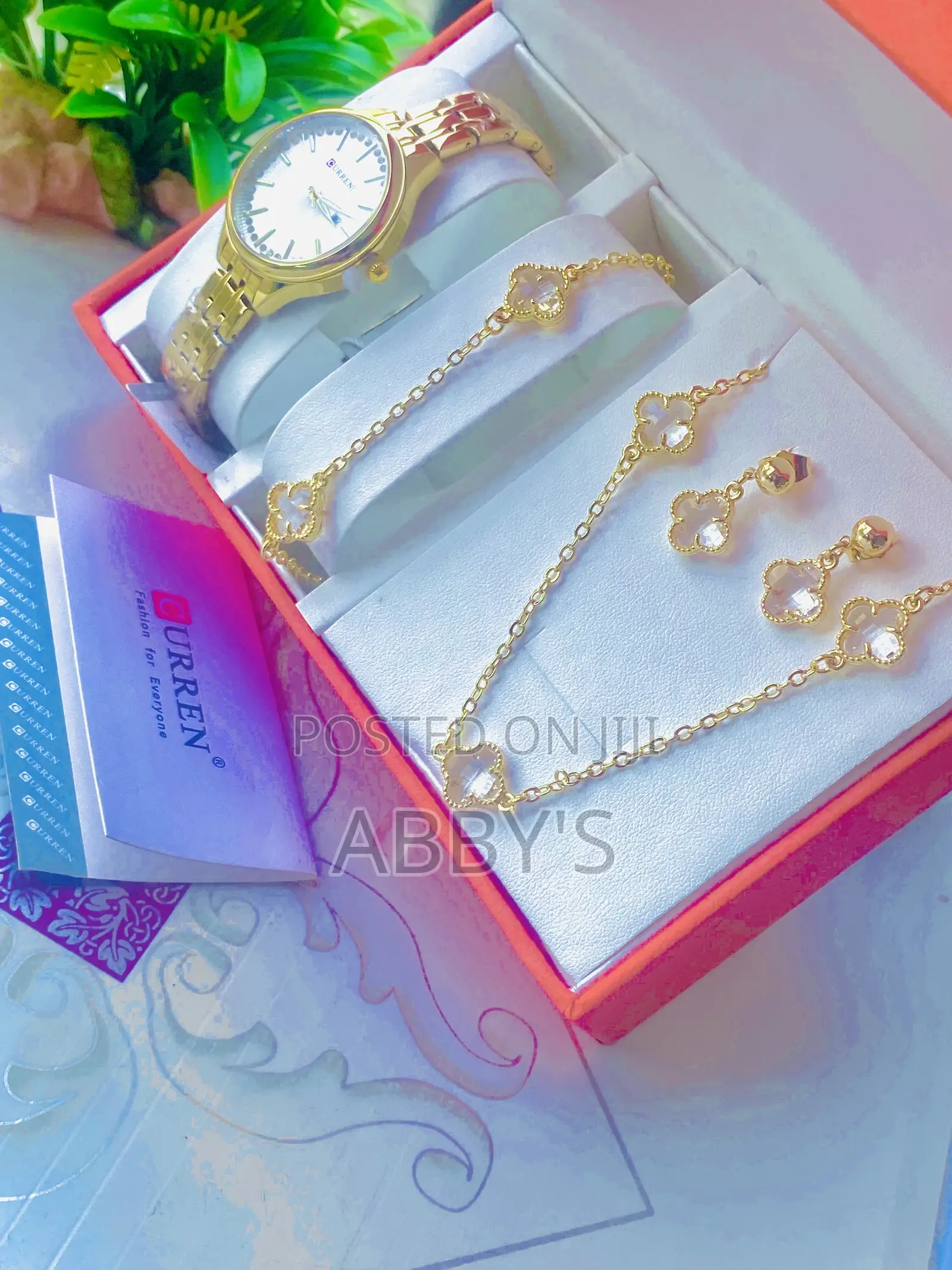Best Gift Set Quality 5 in 1 Curren Clover Jewelry Set