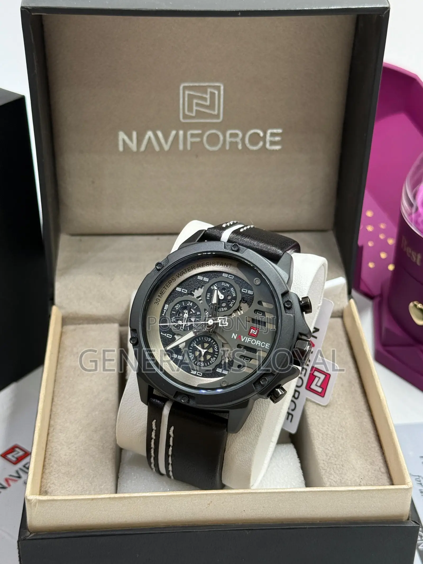Naviforce Nf9110 Watch  Black Case  Brown And Black Leather Strap.