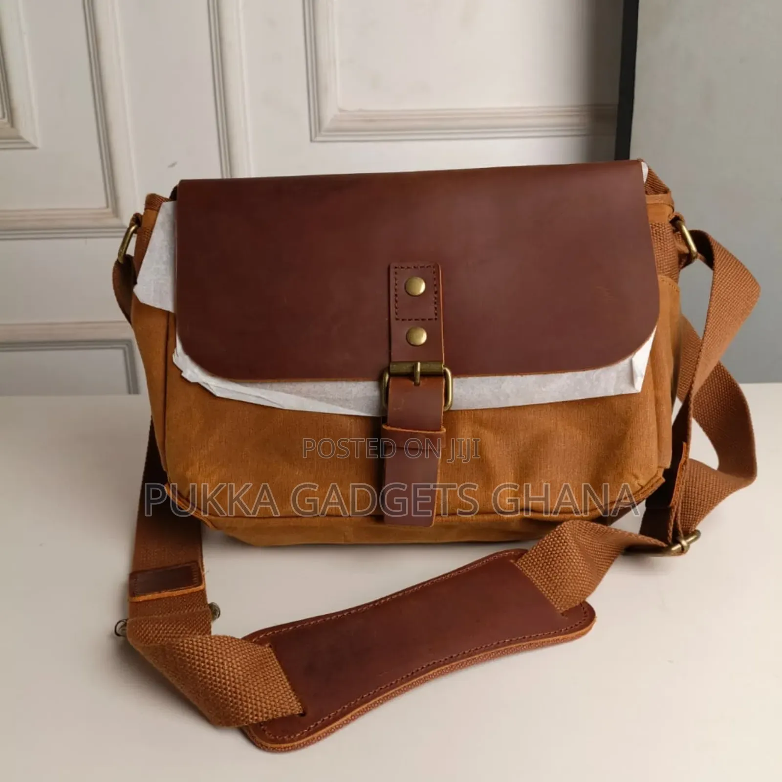 Xk986 Leather And Canvas Side Bag