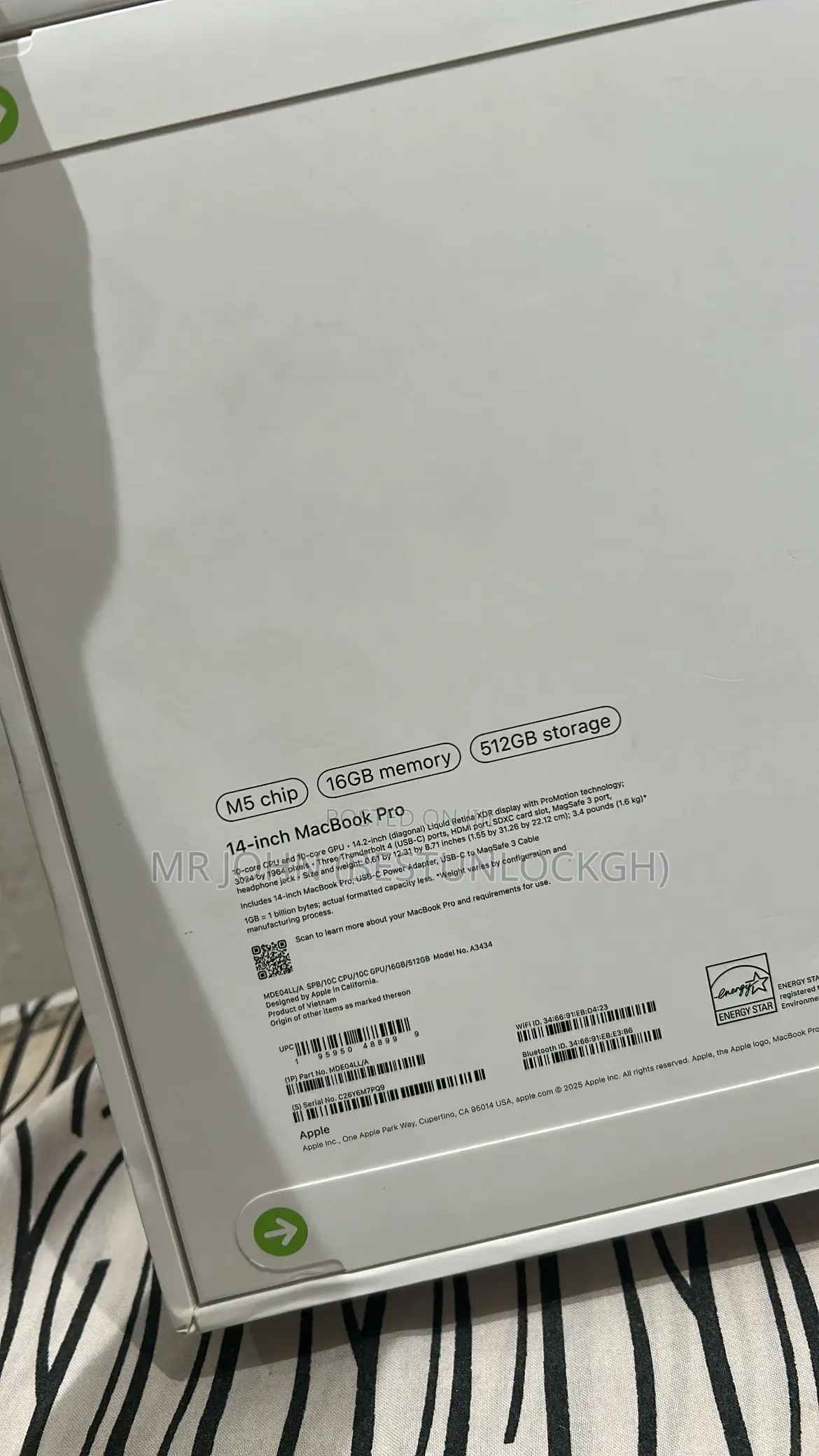 New Laptop Apple MacBook Pro 2025 M5 16GB Apple M5 SSD 512GB