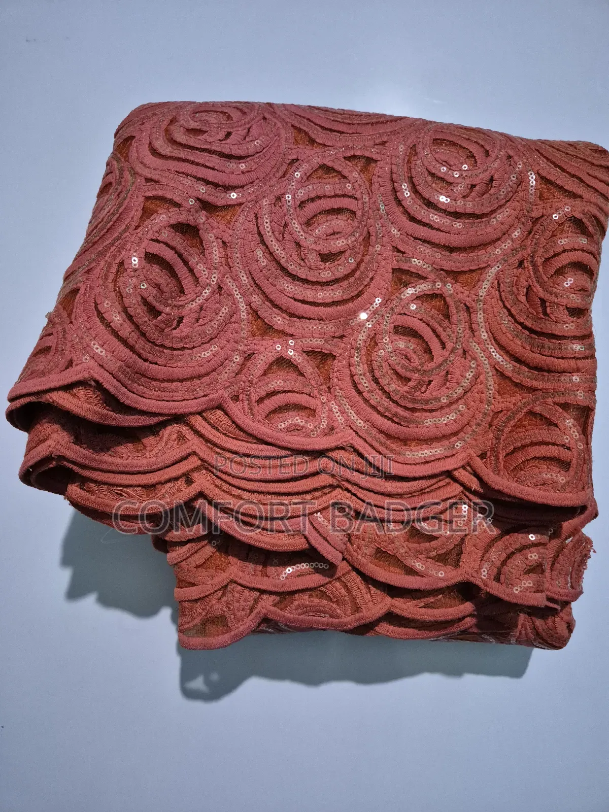 Coral Orange Lace With Spiral Sequins