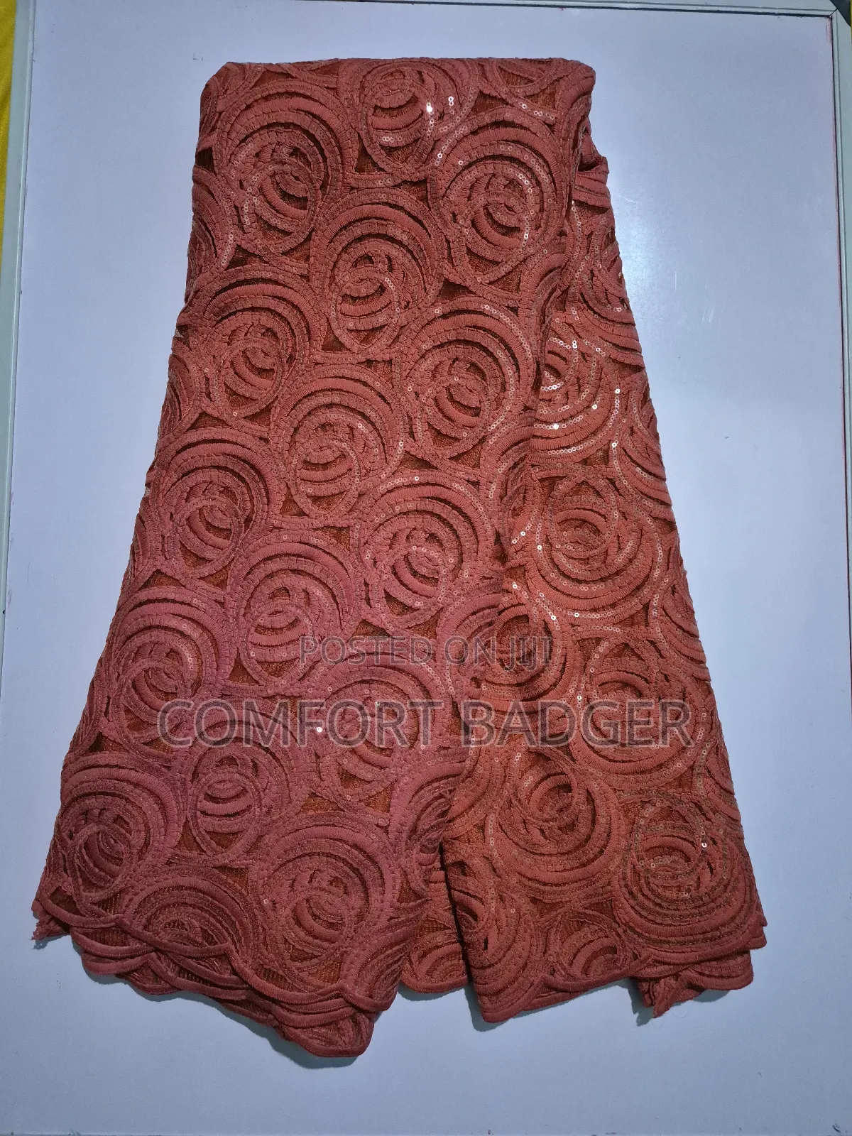 Coral Orange Lace With Spiral Sequins